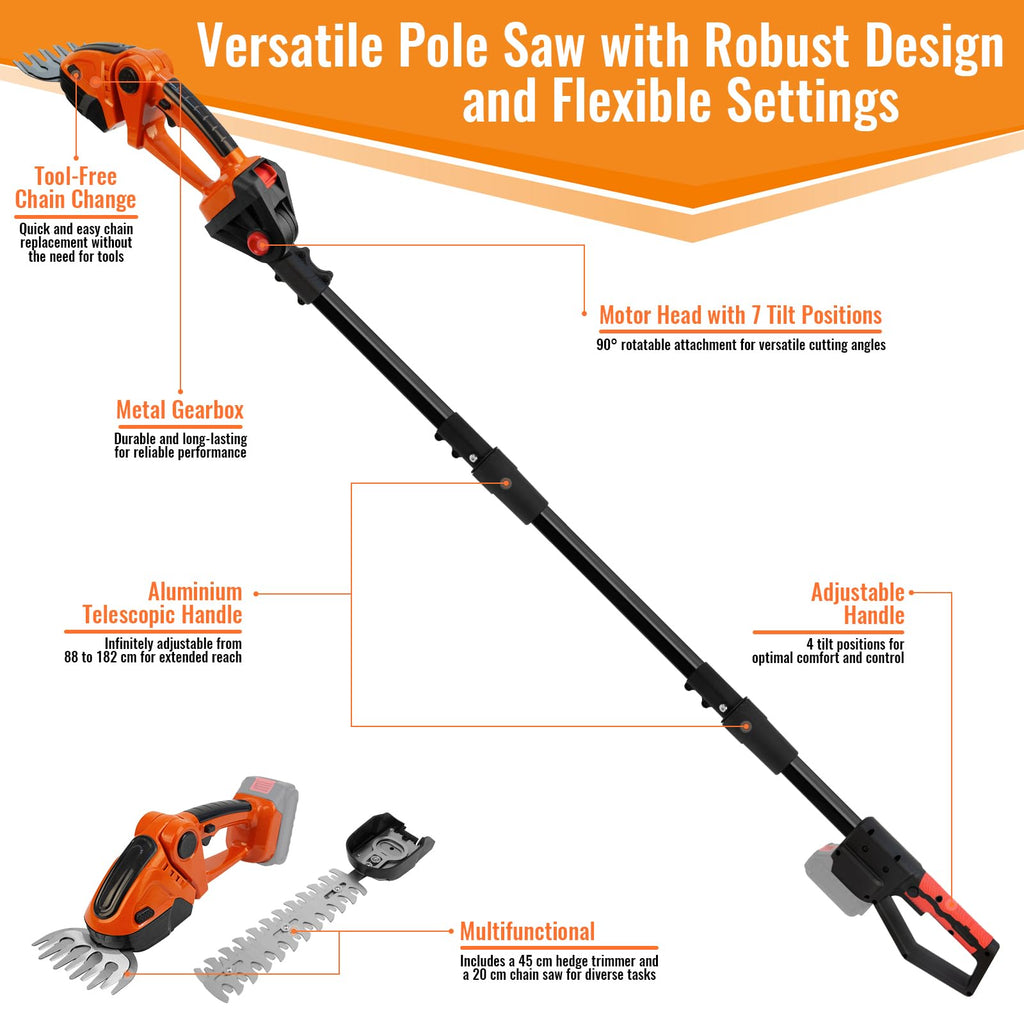 Cordless Telescopic Hedge Trimmer 21V Adjustable Handle – Battery Not Included