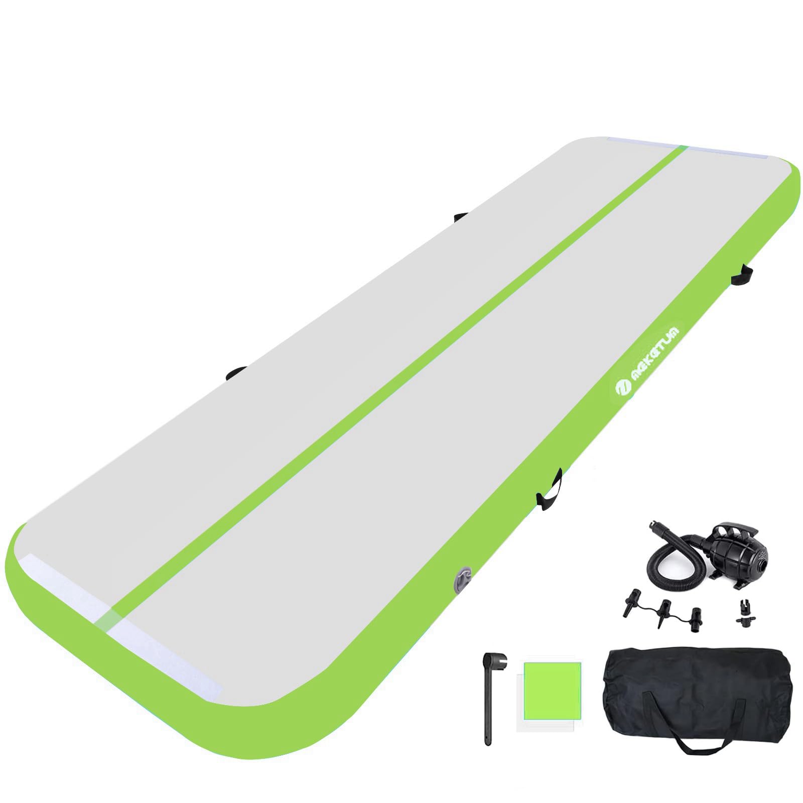 MEKETUM Inflatable Gymnastics Mat 3m – 10cm Thick, Non-Slip, Green