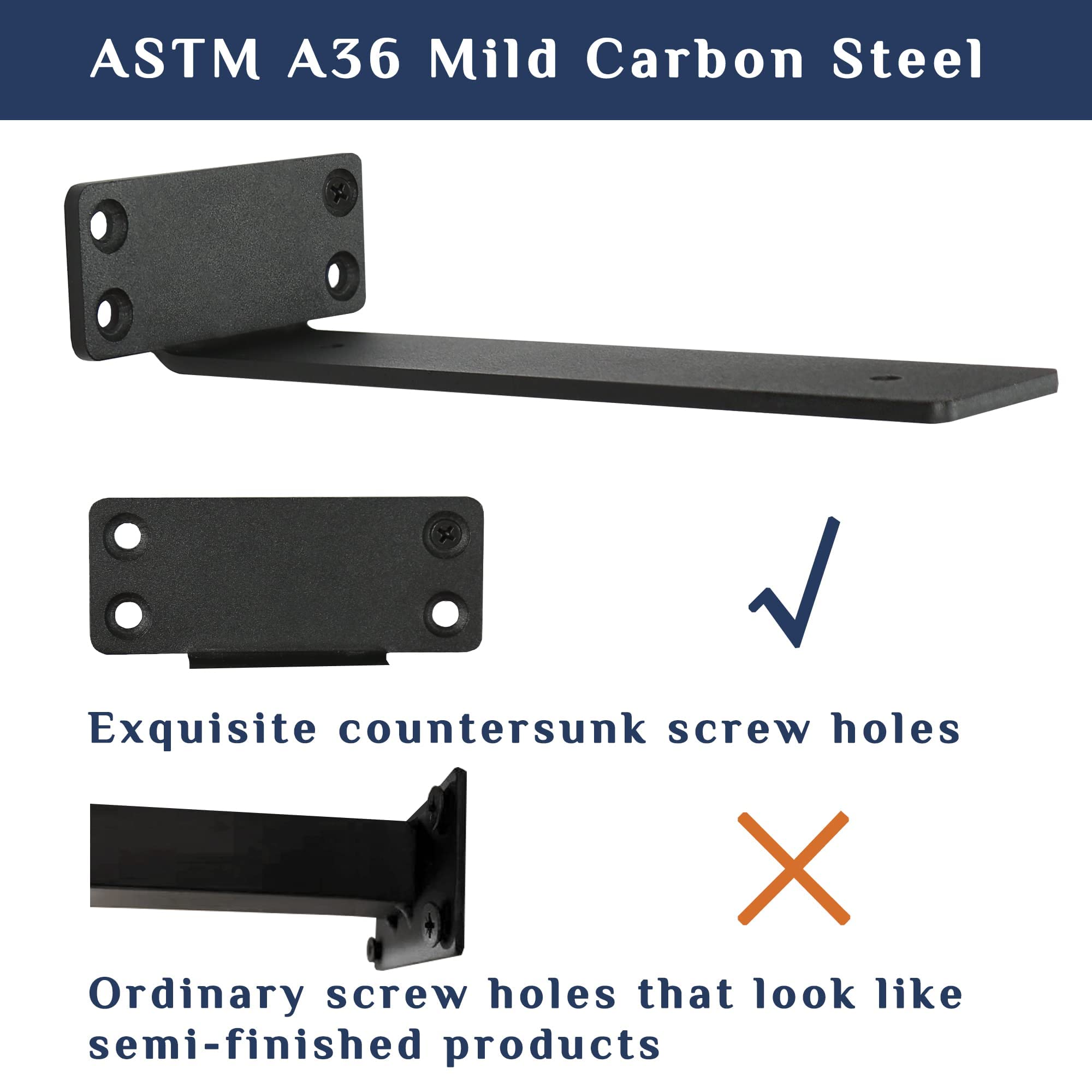 Reinforced 90° Metal Shelf Bracket for DIY – Black 200mm