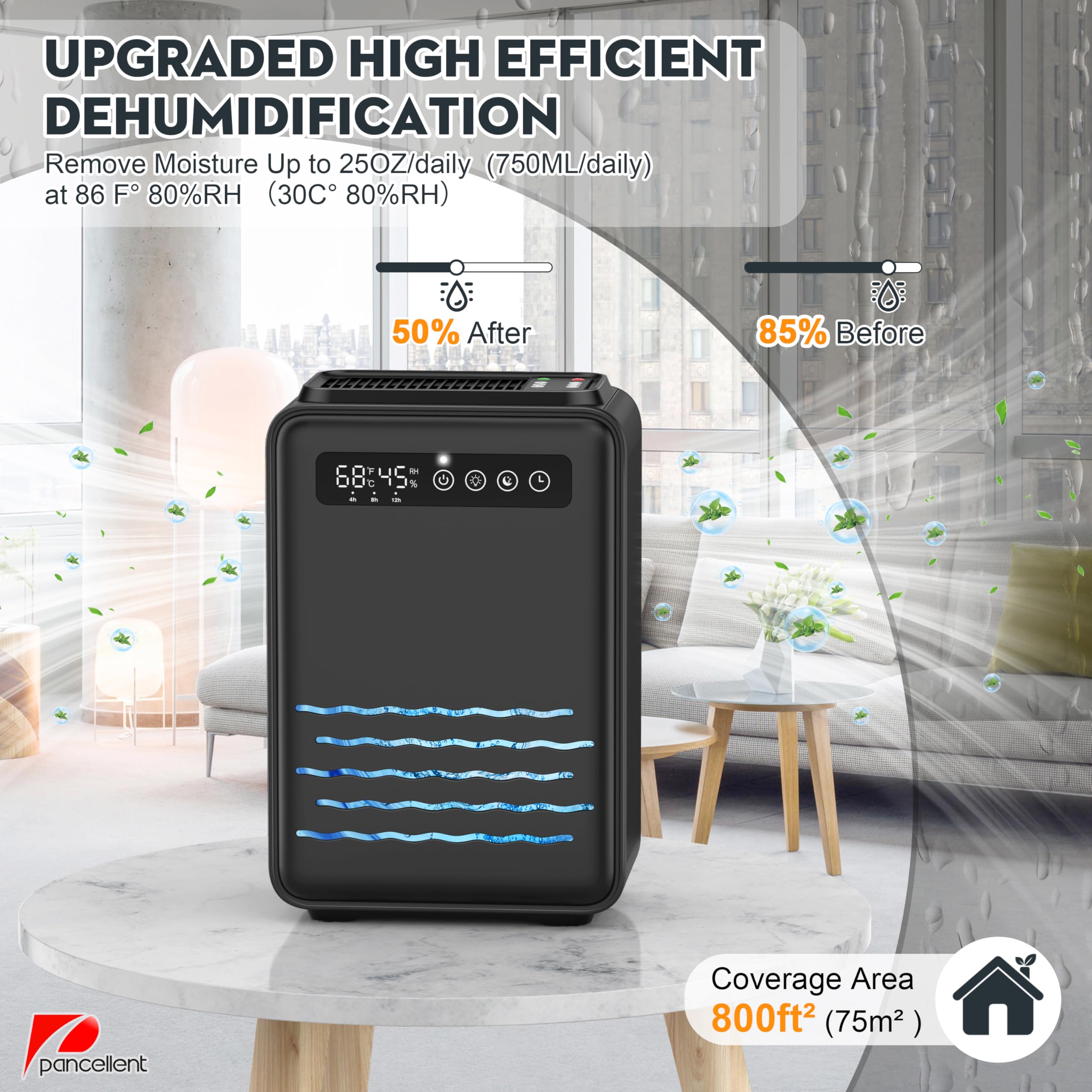 Dehumidifier with remote control, 2.8L water tank for bedroom - Black