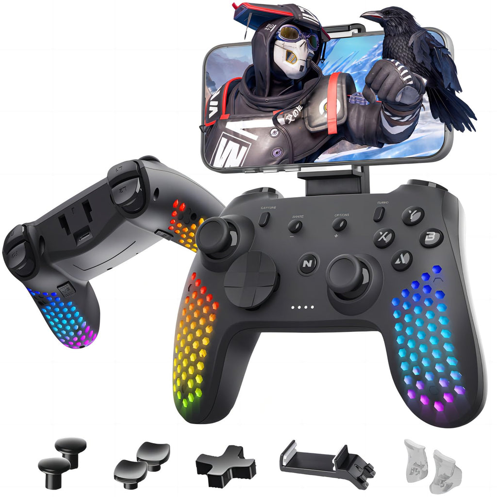 NITHO Wireless Controller for PC/Switch/Android/iOS 6-Axis Sensor RGB LED – Black