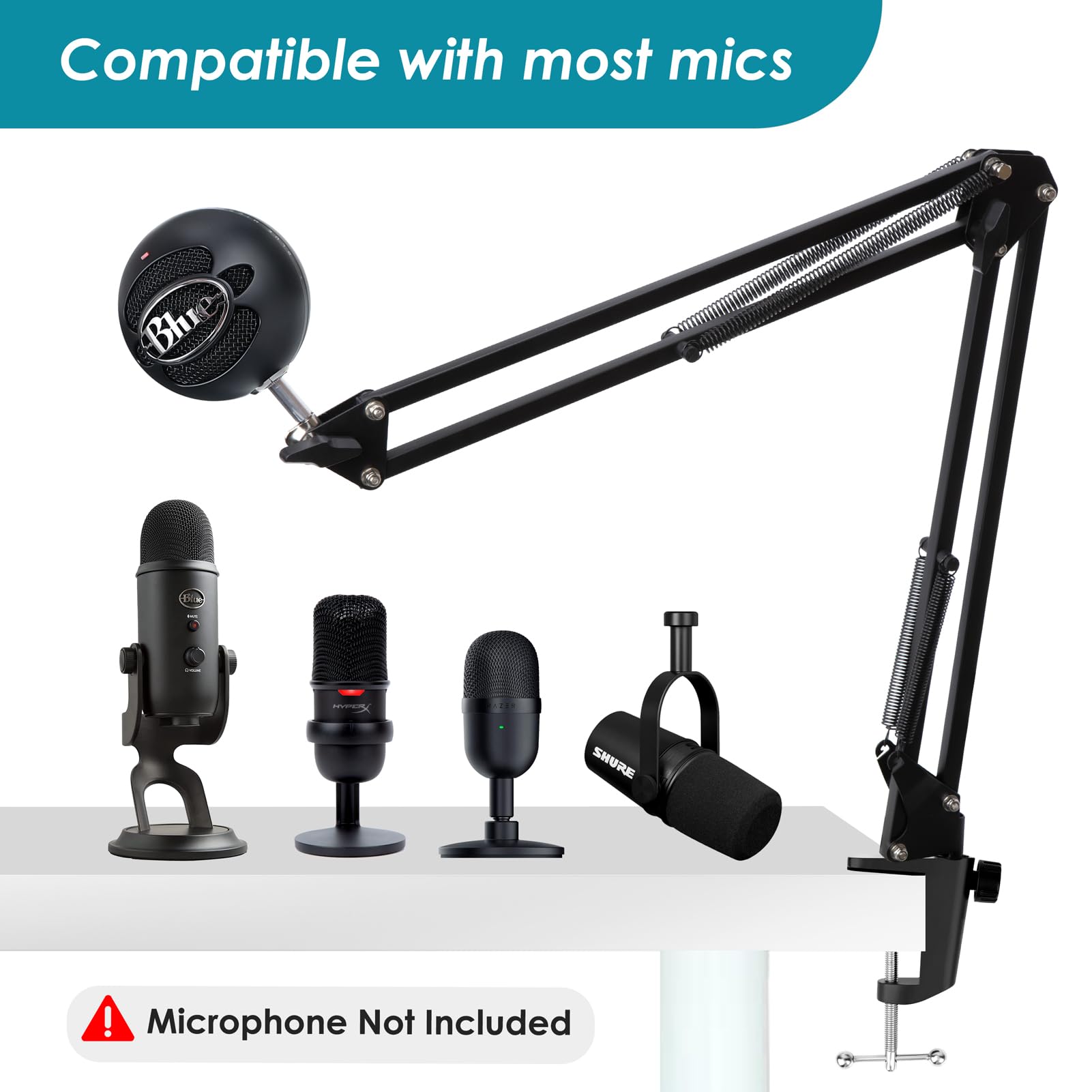 Universal Microphone Holder Compatible with HyperX QuadCast, Blue Yeti, Rode – Black