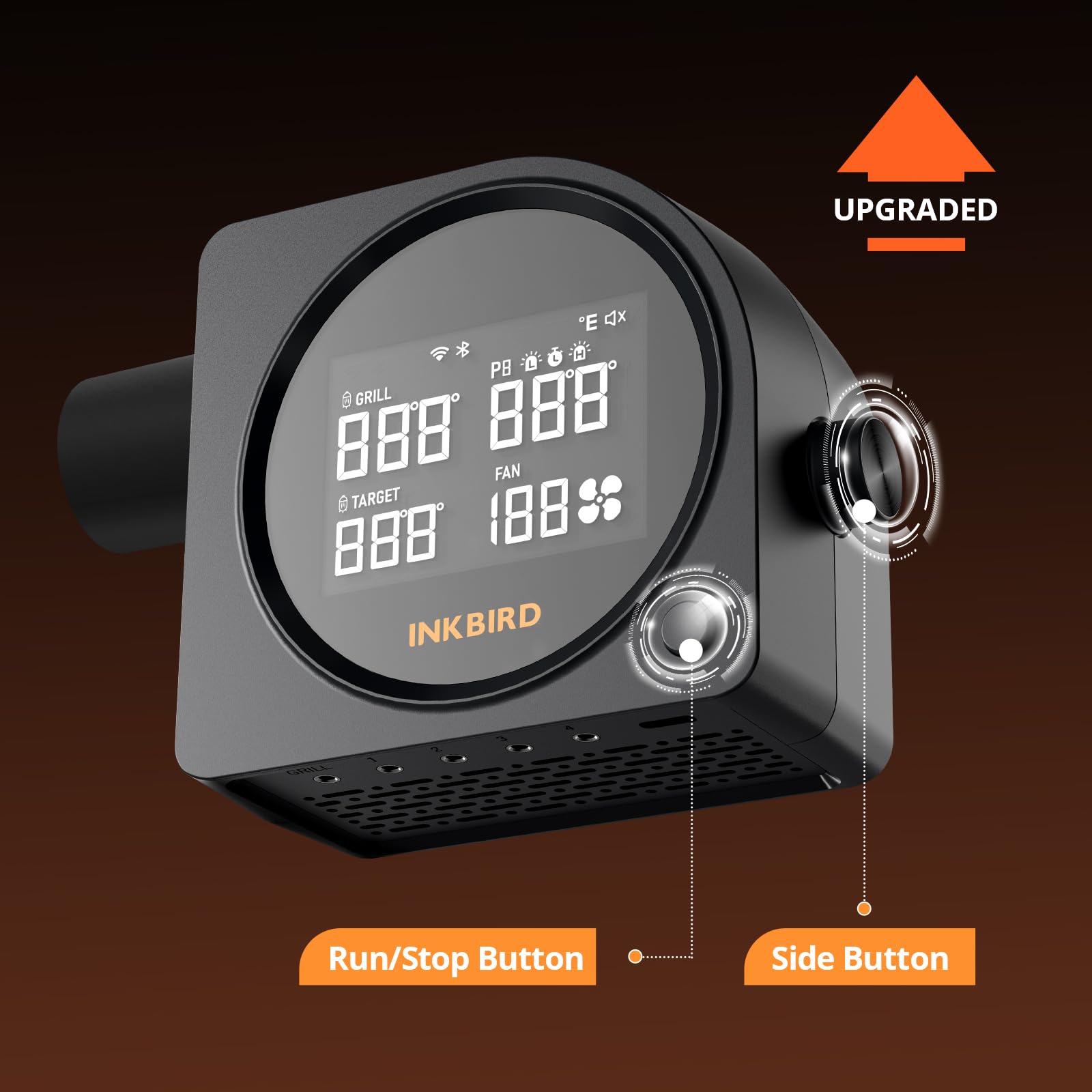 Wentylator do grilla Inkbird Kontroler temperatury Wi-Fi Bluetooth z 5 sondami – czarny