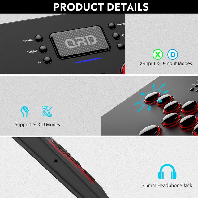 Bezprzewodowy joystick arcade Maestro S3 Wieloplatformowy fight stick z touchpadem – Czarny