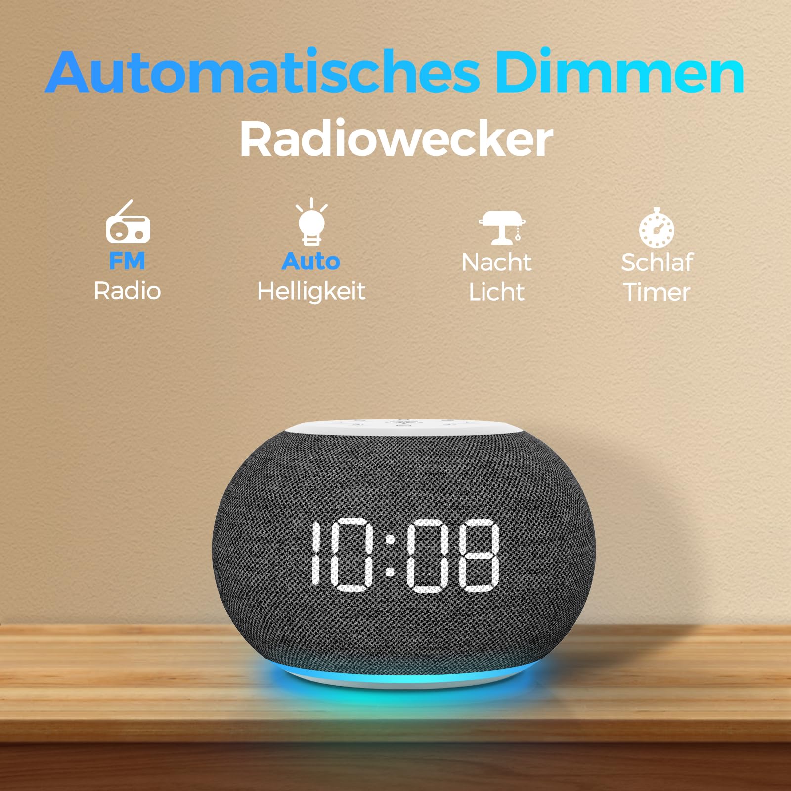 Automatic alarm clock with night light