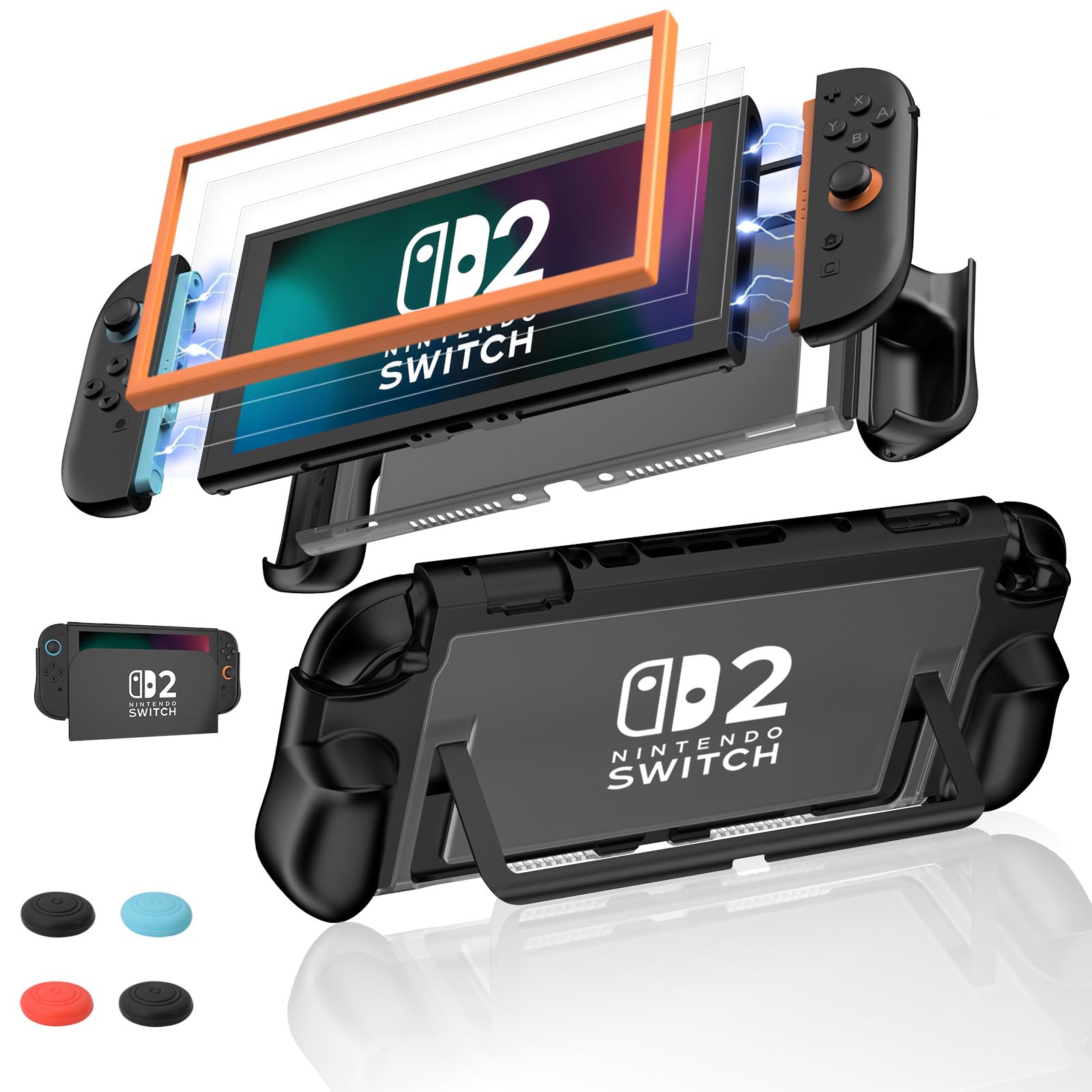 Reddening Case for Nintendo Switch 2 - Ergonomic Grip, Shock Protection - Black