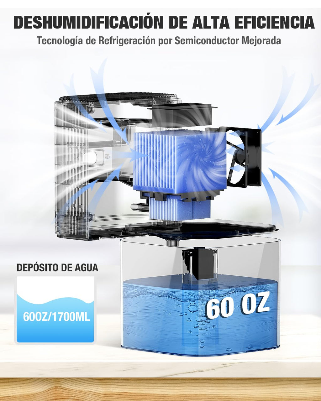 Elektryczny osuszacz powietrza Timer Cichy 7-kolorowe światło nocne Automatyczne wyłączanie – Czarny 1700ml (Kopia)