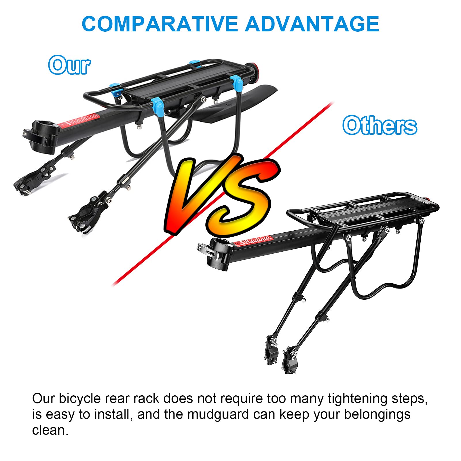 Adjustable MAIKEHIGH 50kg Rear Bike Rack - Black