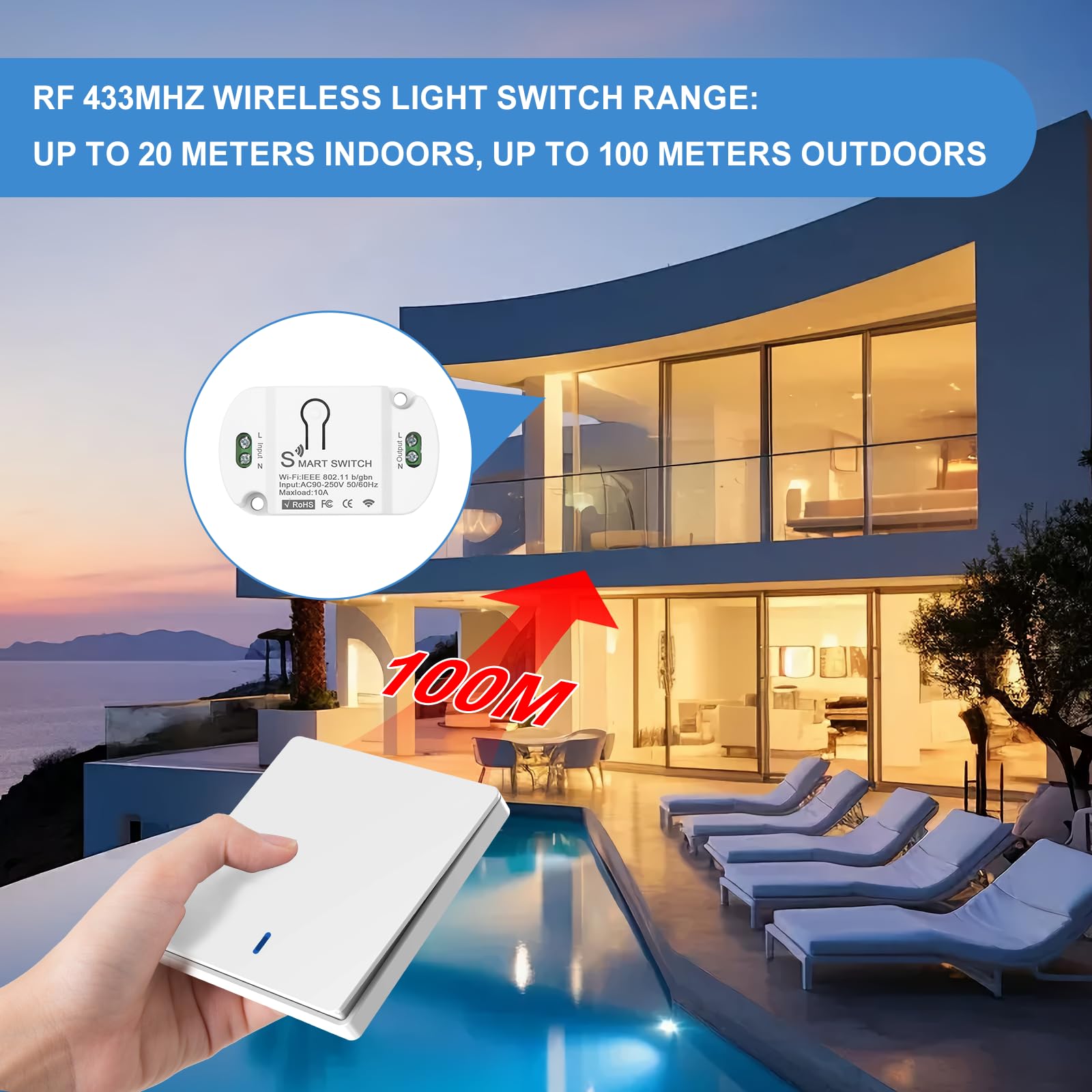 HNCY Wireless Light Switch Kit 230V – 3-Button RF 433MHz with Receivers