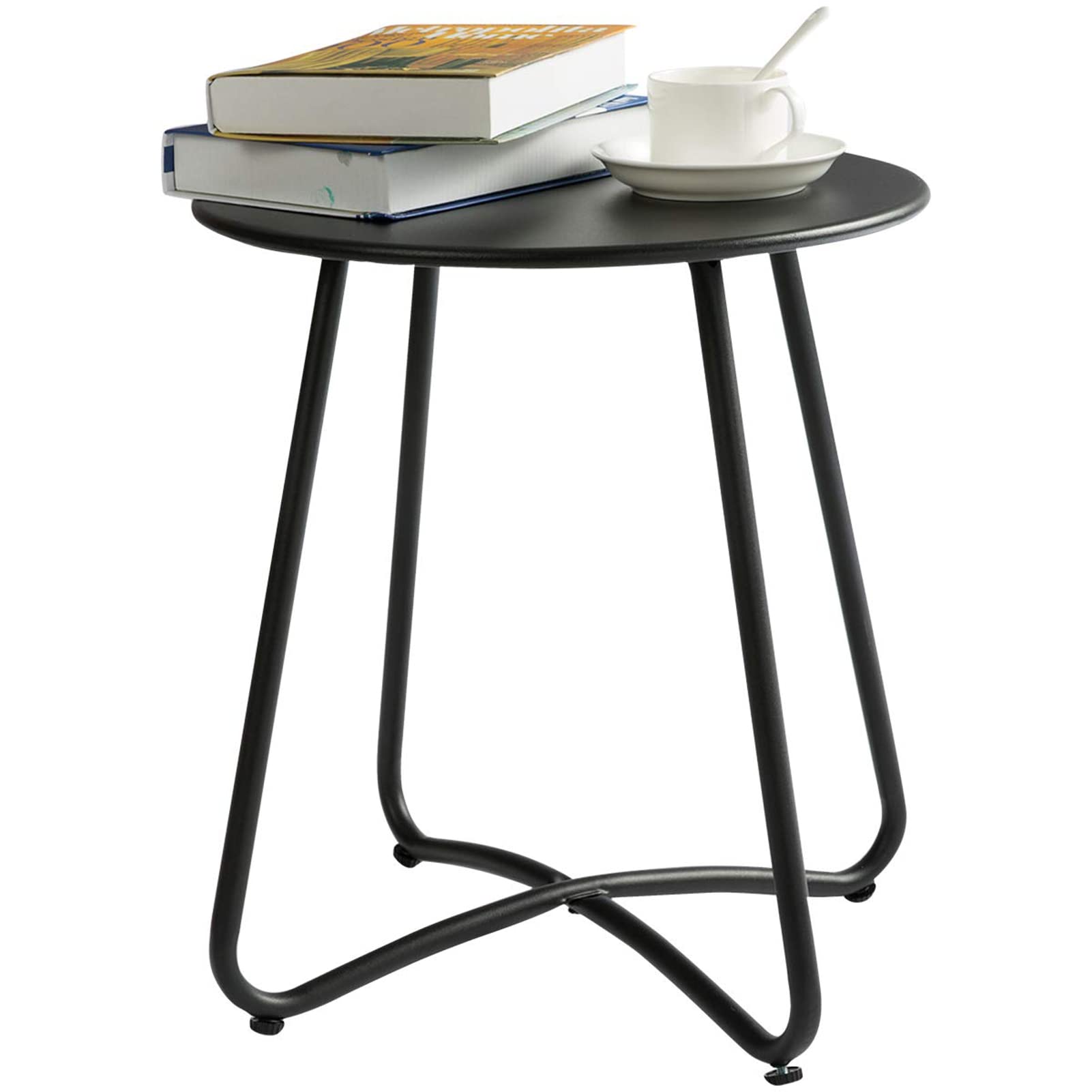 HollyHOME Round Side Table 45cm – Metal, Black, For Garden, Patio and Living Room