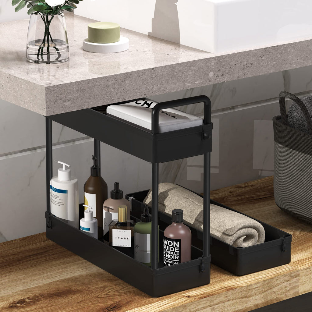 3-Tier Storage Cart Slim Rolling Cart – Black