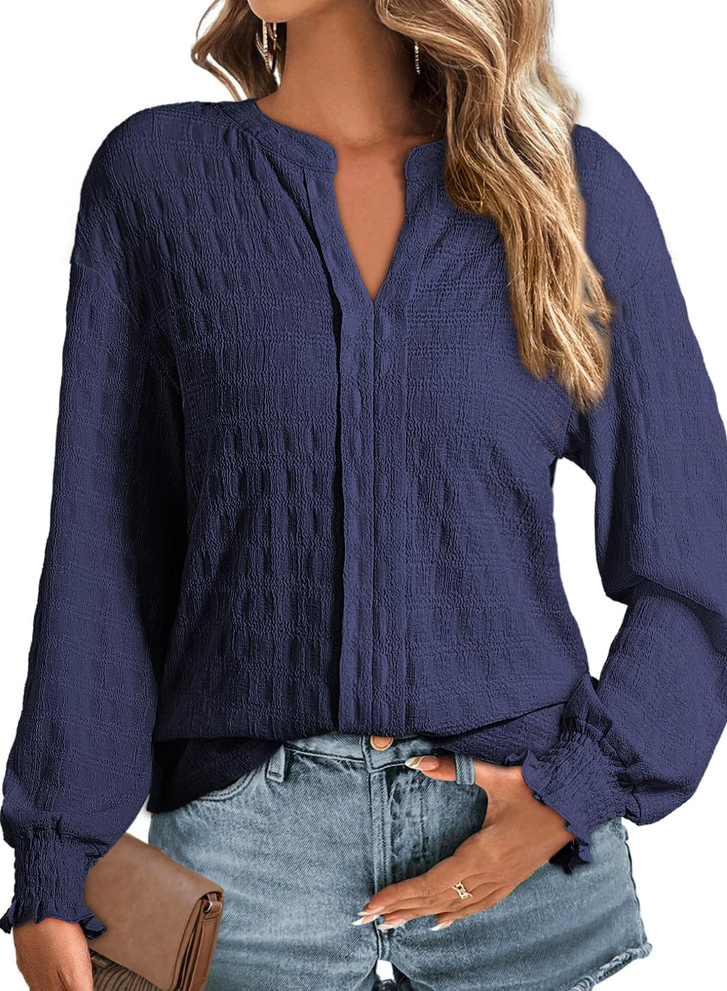 Women's Long Sleeve V-Neck Blouse - Casual
