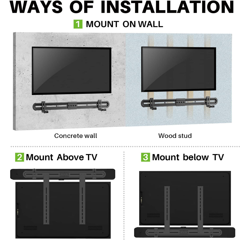 Universal Soundbar Mount for Soundbars with/without Mounting Holes - Black