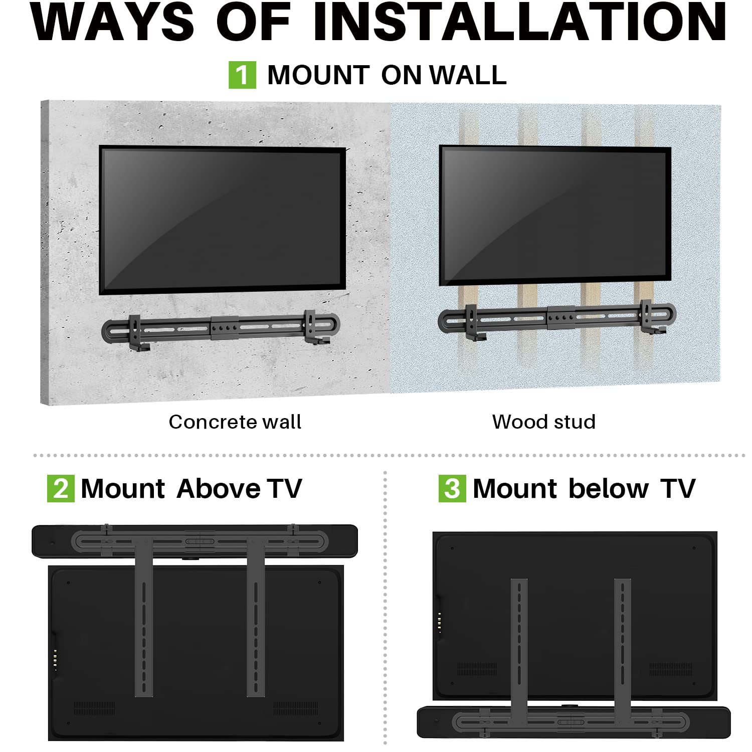 Universal Soundbar Mount for Soundbars with/without Mounting Holes - Black