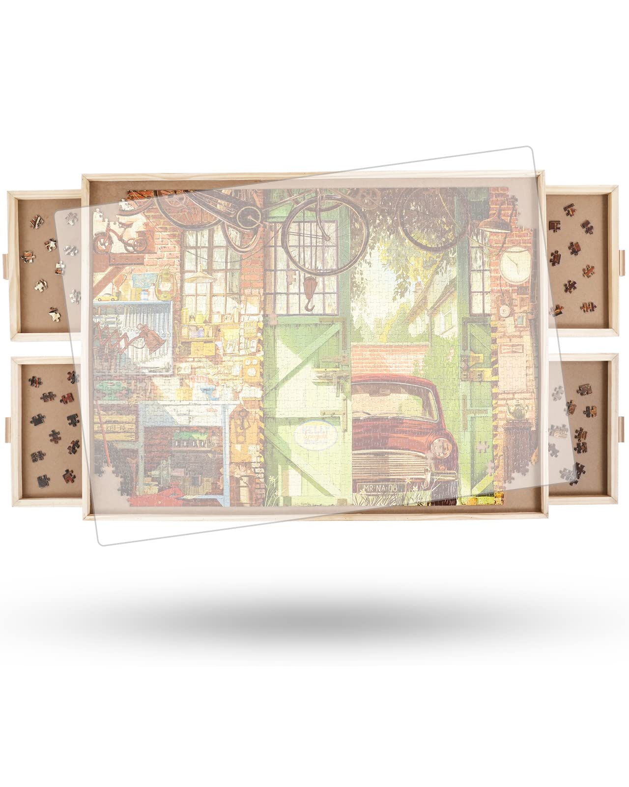 Swiveling Puzzle Table for 1500 Pieces – Wooden, Drawers, Portable, 64x87cm