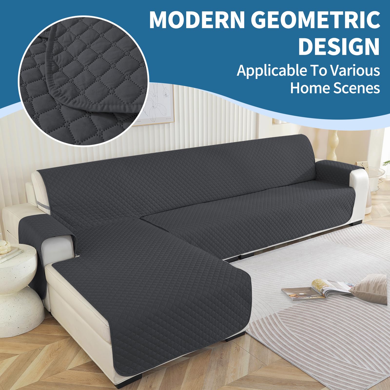 Waterproof Reversible 4-Seater L-Shaped Corner Sofa Cover for Left/Right - Dark Grey 285cm