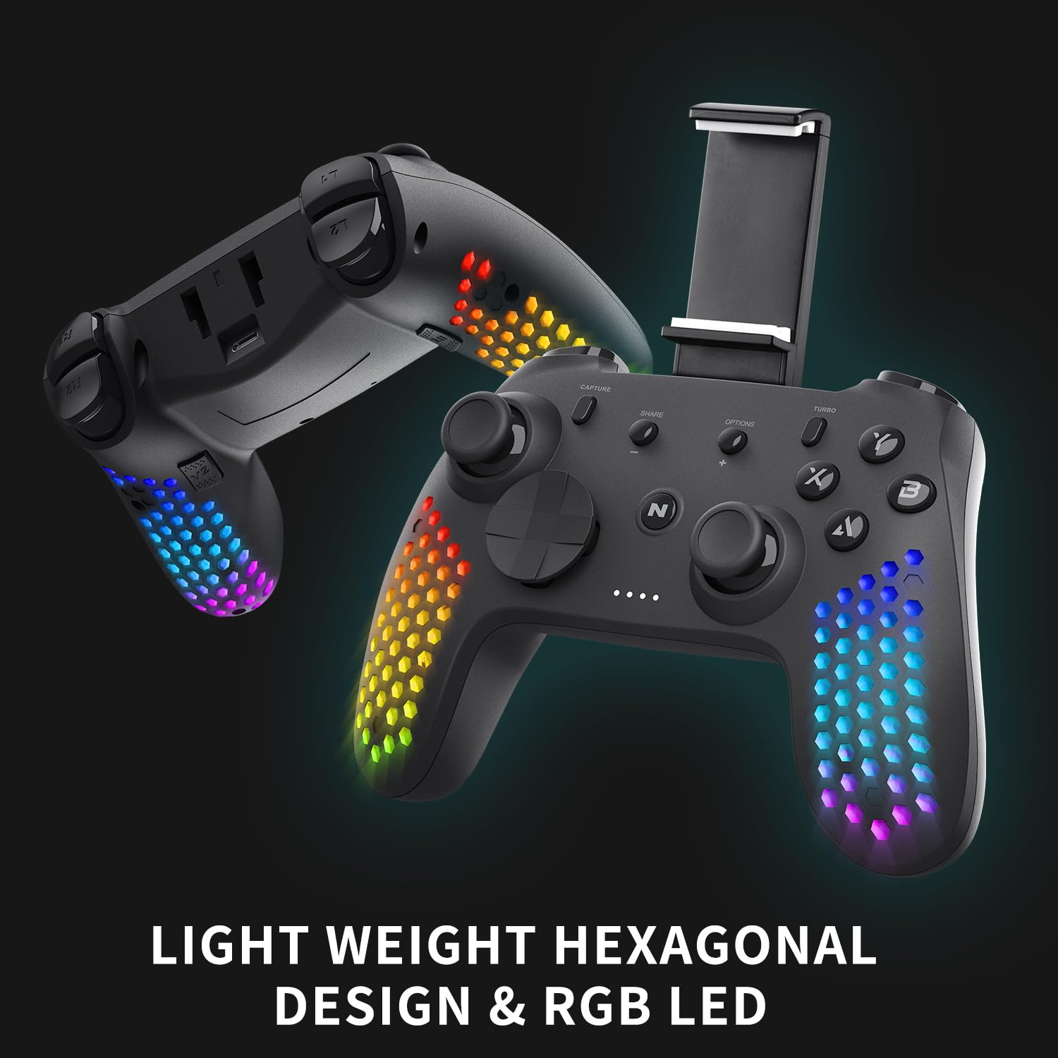 NITHO Wireless Controller for PC/Switch/Android/iOS 6-Axis Sensor RGB LED – Black