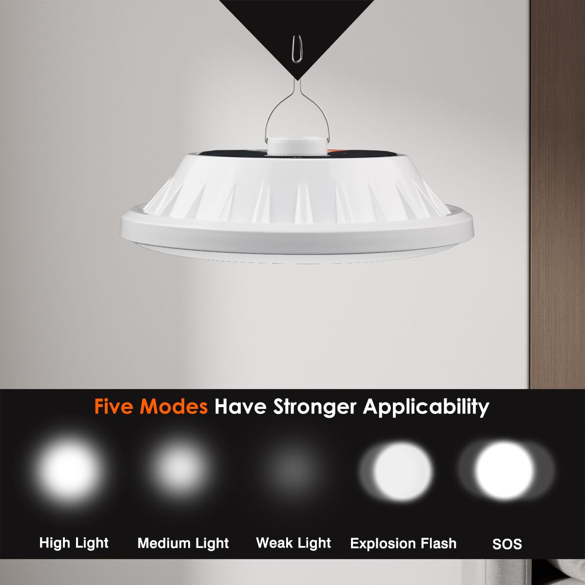 Solar Camping Lamp 2000LM Remote Control 5 Modes IPX7 Waterproof Rechargeable Tent Lamp – White