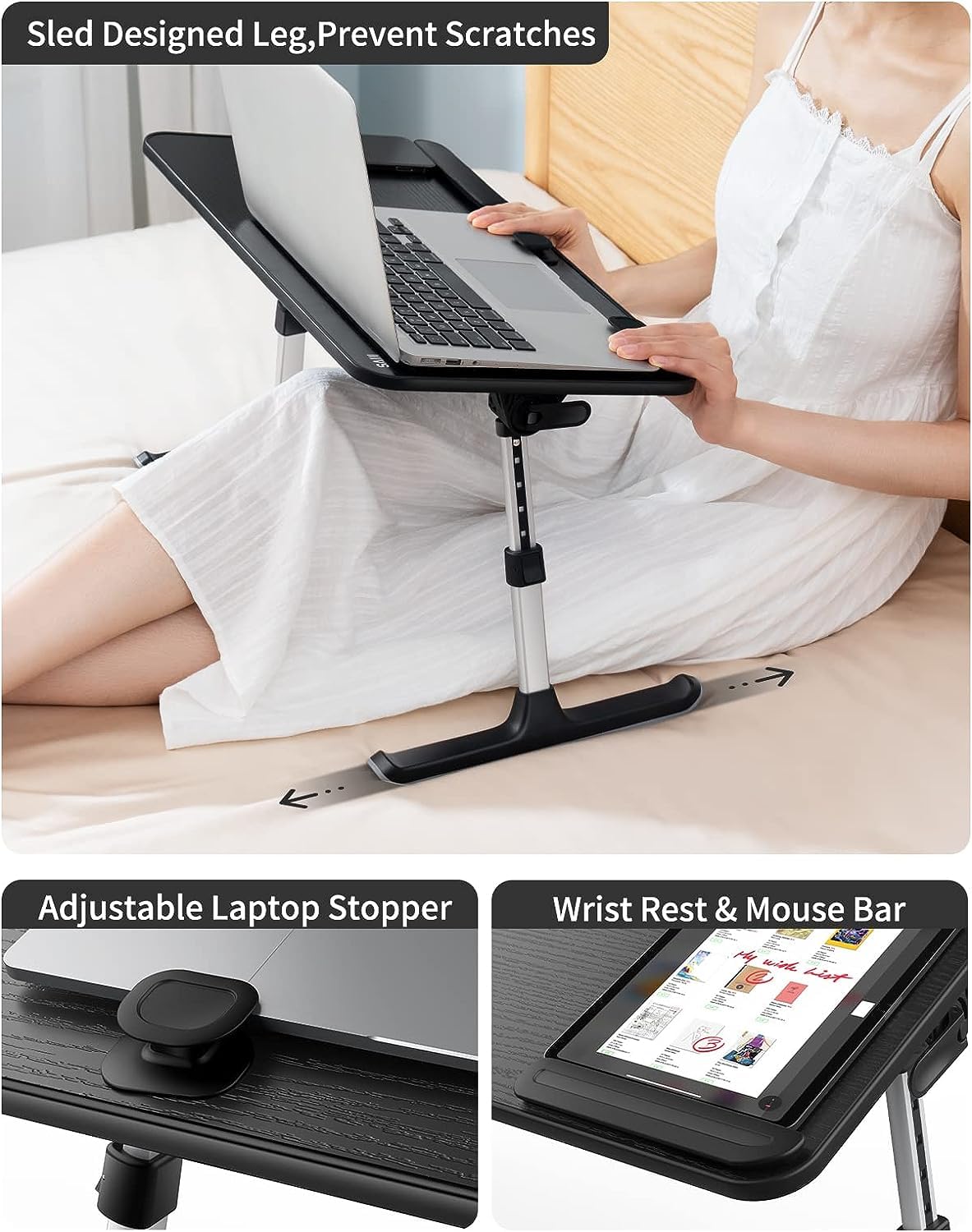SAIJI Bed Laptop Desk - Height & Angle Adjustable, Foldable