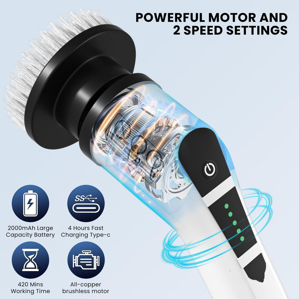 Electric Cleaning Brush with 9 Heads, Two-Speed Adjustment, Extendable Handle – Multifunctional