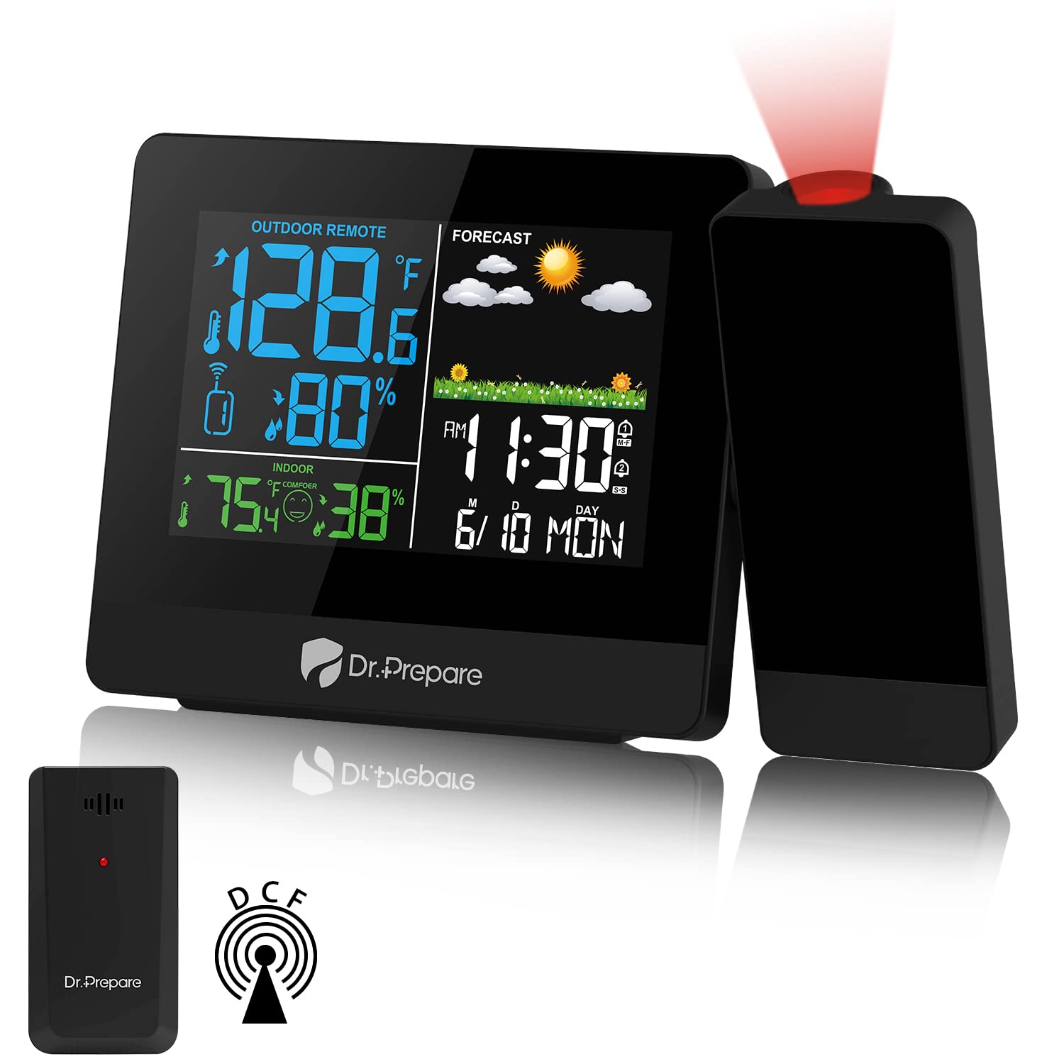 DR.PREPARE Projection Alarm Clock with Outdoor Sensor and Temperature Display – Home & Office