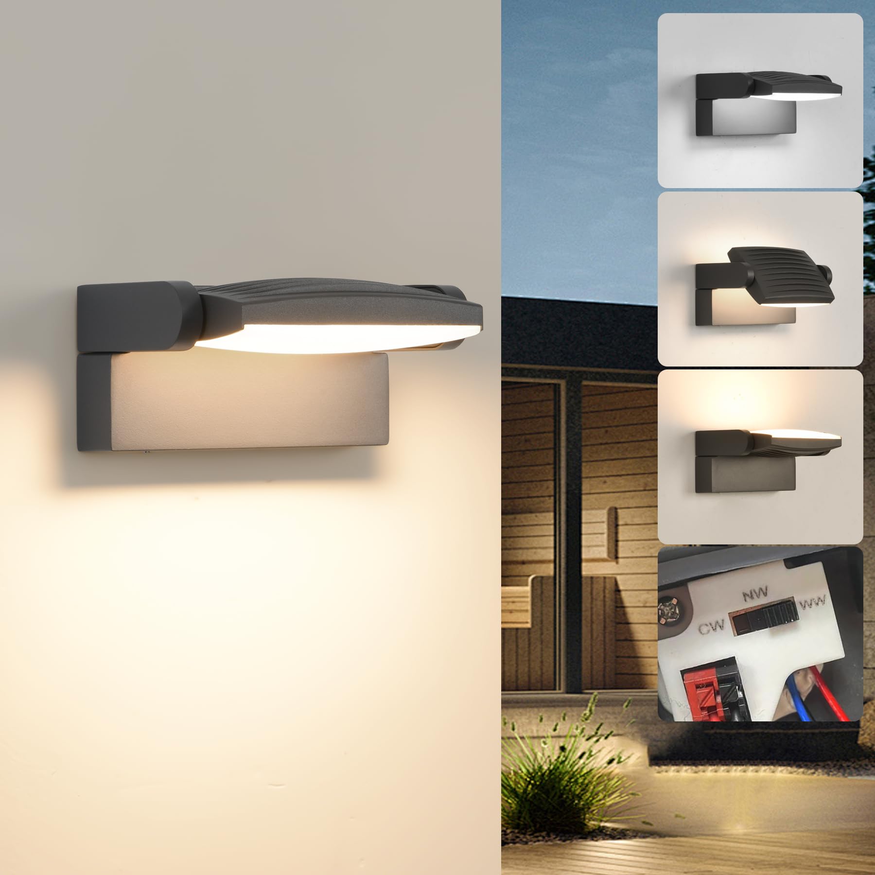 SANSHI 12W Waterproof Wall Lamp 3 Colors – Dark Grey