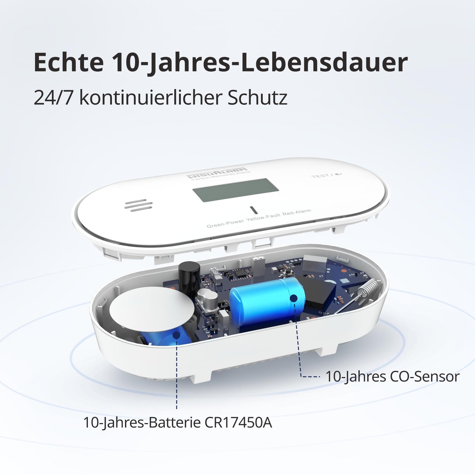 Carbon Monoxide Detector with Alarm – Temperature, Humidity, LCD, 10-Year Battery