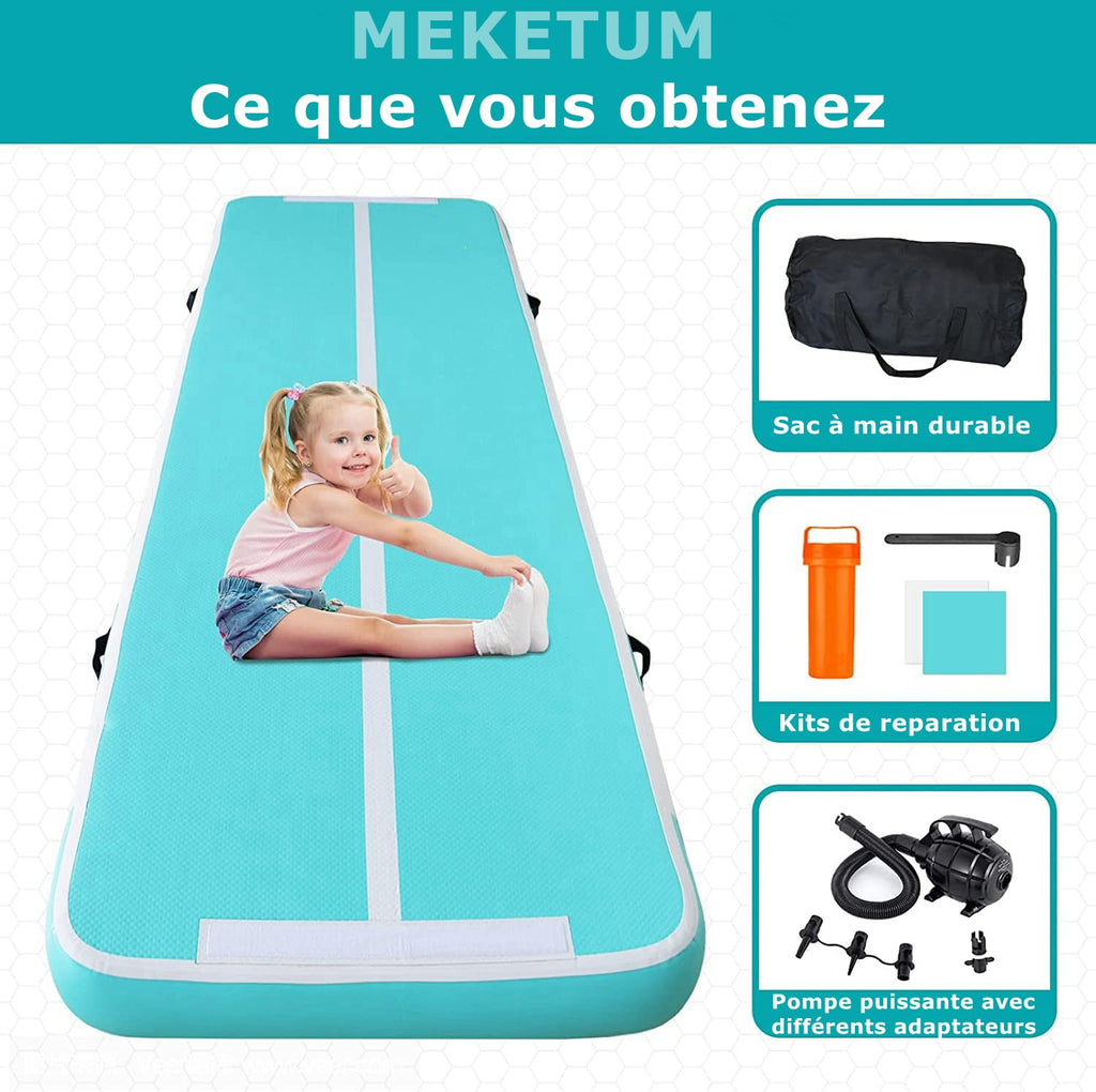 MEKETUM Inflatable Gymnastics Mat 3m – 10cm Thick, Non-Slip, Green