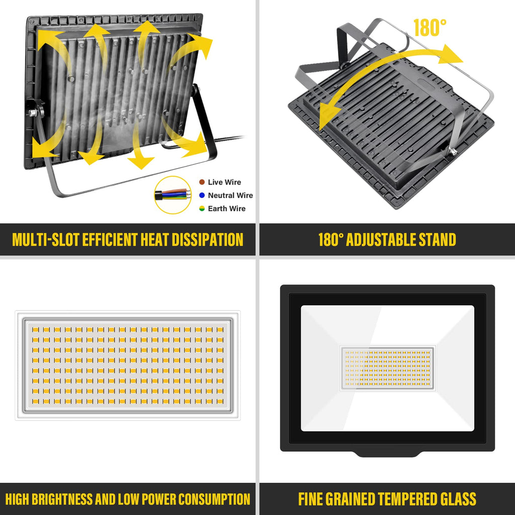 100W Outdoor LED Floodlights – 10000LM, IP66, Warm White (2-pack)