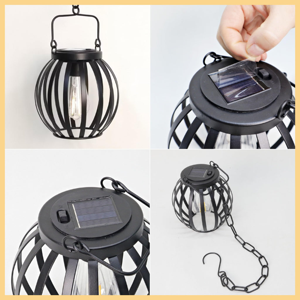 Outdoor Solar Hanging Lamp Waterproof Metal – Decorative Oval Garden Lamp, Black