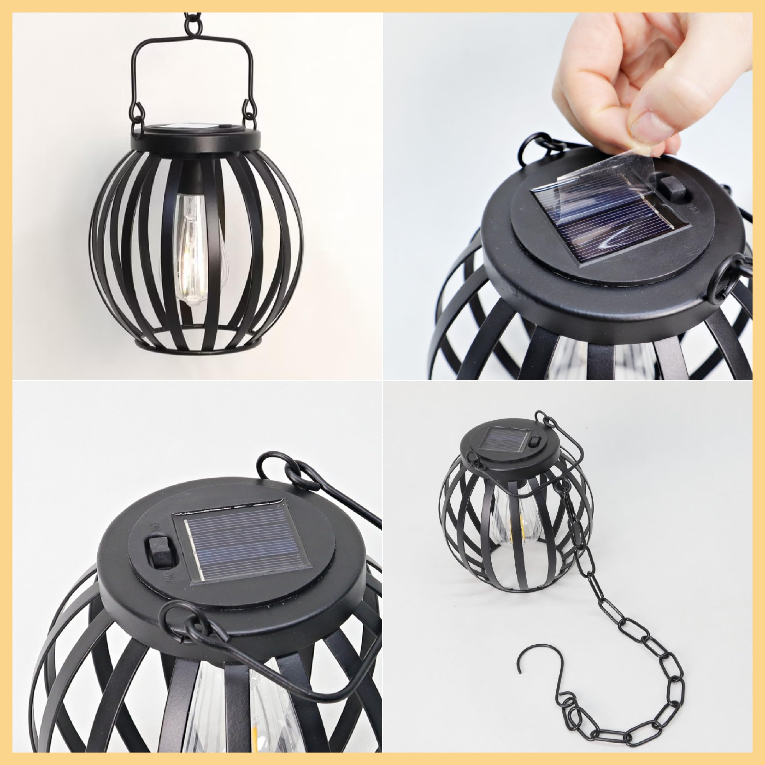 Outdoor Solar Hanging Lamp Waterproof Metal – Decorative Oval Garden Lamp, Black