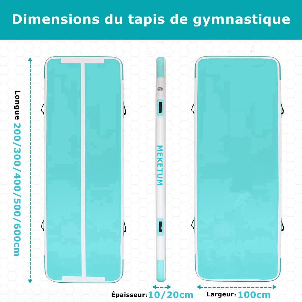 MEKETUM Inflatable Gymnastics Mat 3m – 10cm Thick, Non-Slip, Green