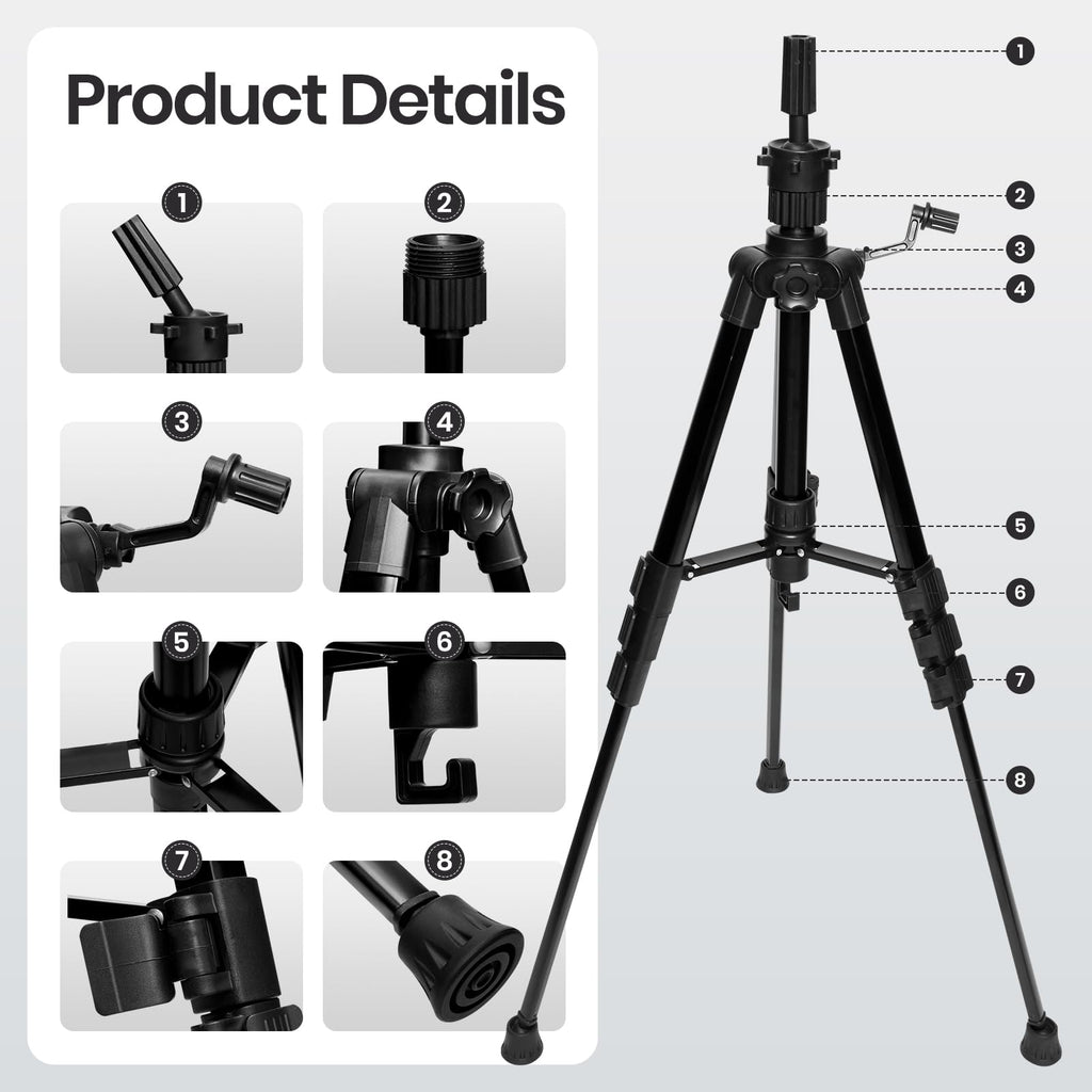 Adjustable Wig Stand Mannequin Head Stand with Non-Slip Base – 47 Inch