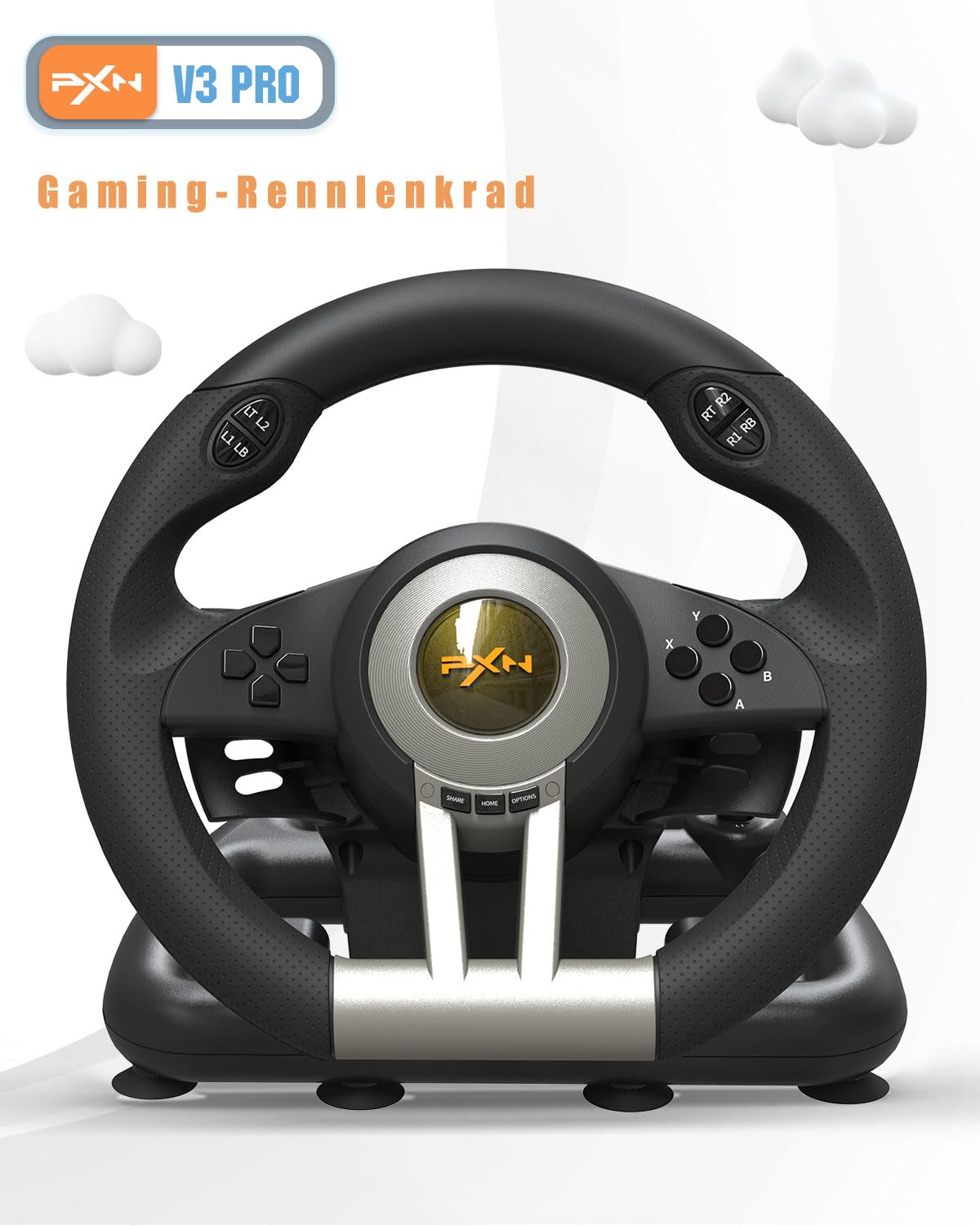 PXN V3 Pro Gaming Steering Wheel with Pedals – 180°, Vibration, Paddle Shift – PC/PS4/Xbox/Switch