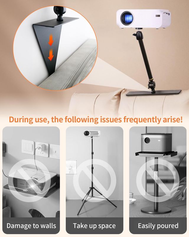 Adjustable Projector Stand for Bed and Sofa, Compatible with 99% of Projectors - Black