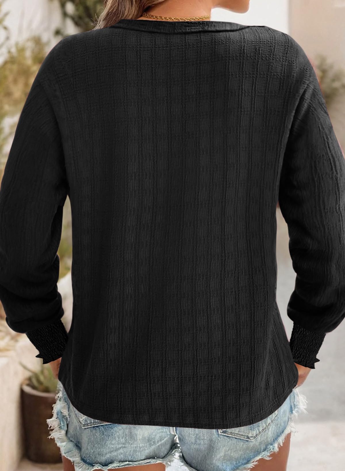 Women's Long-Sleeve V-Neck Blouse - Casual Tunic, Black, Size S