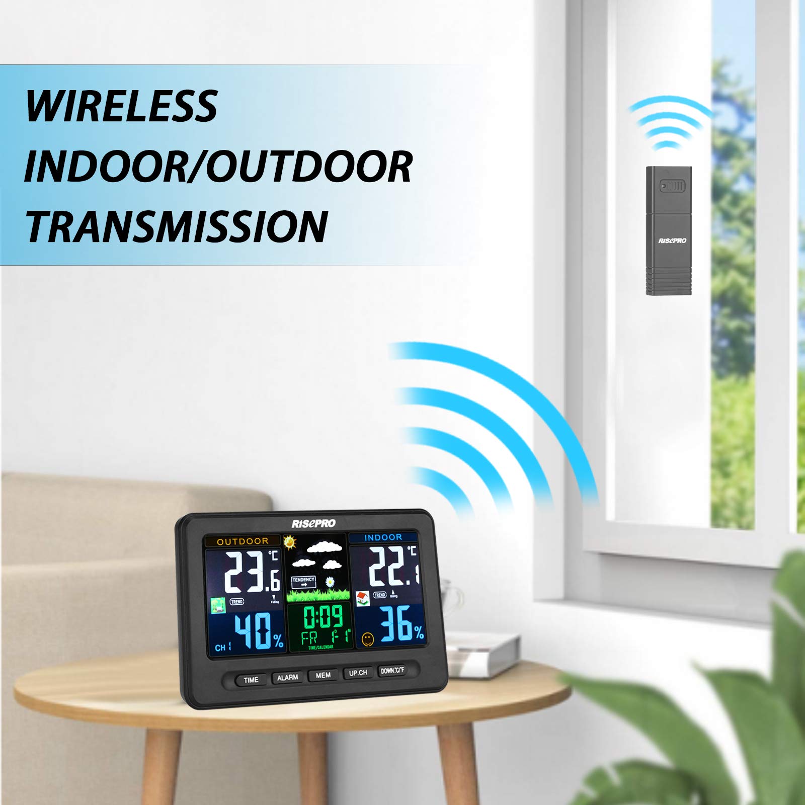 Wireless Weather Station – Temperature and Humidity Sensors, Alarm Clock, Color LCD