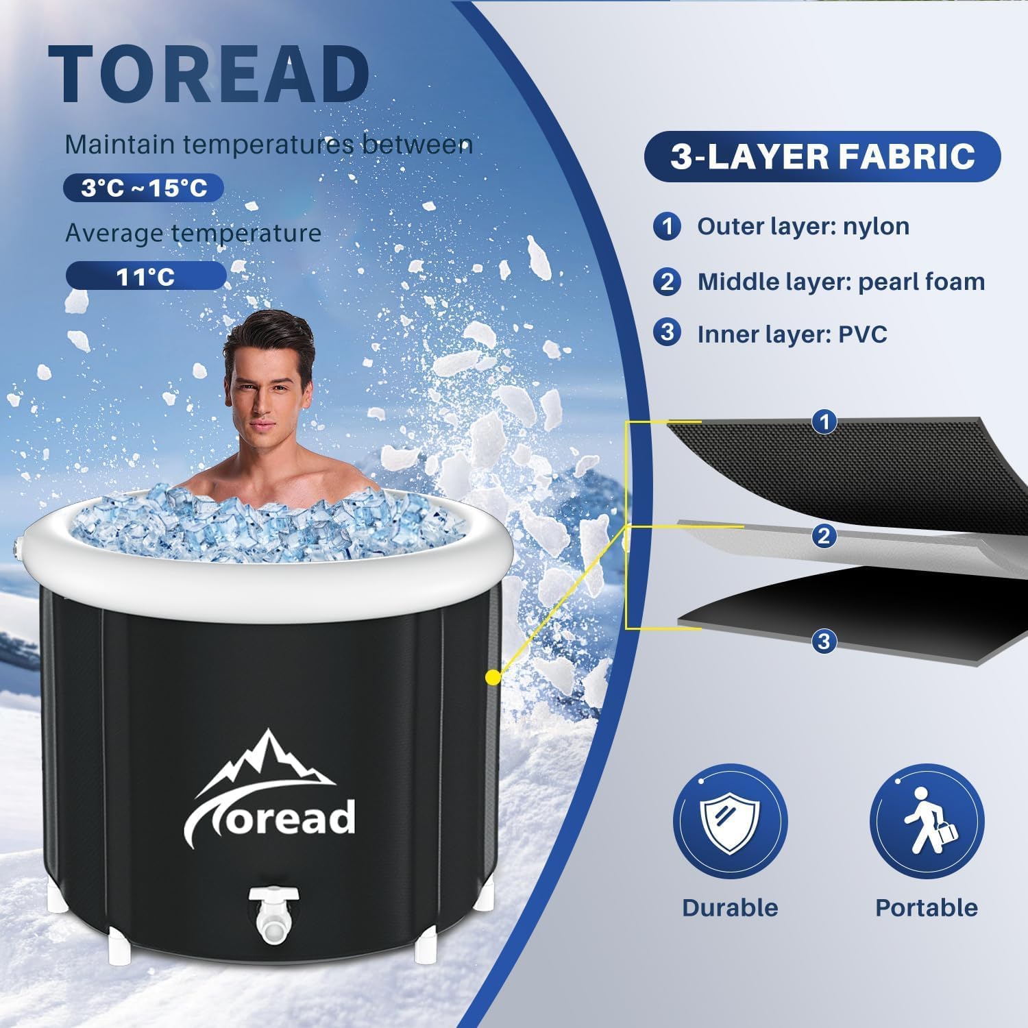 TOREAD XL Ice Bath Tub – Ø85cm, Foldable, Inflatable, Bag Included