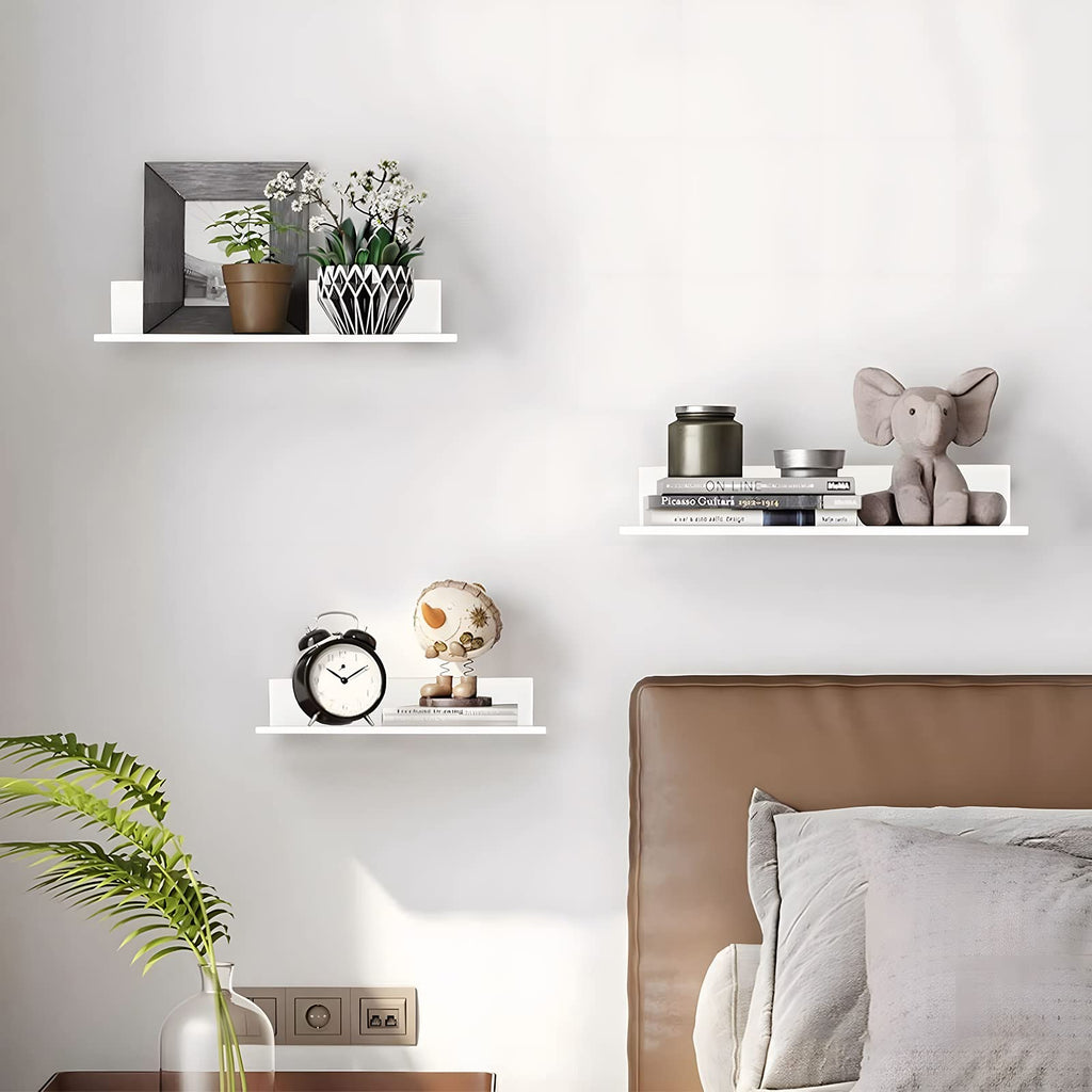 30 cm Wall Shelf, Floating Shower Shelf, No Drilling Required – White