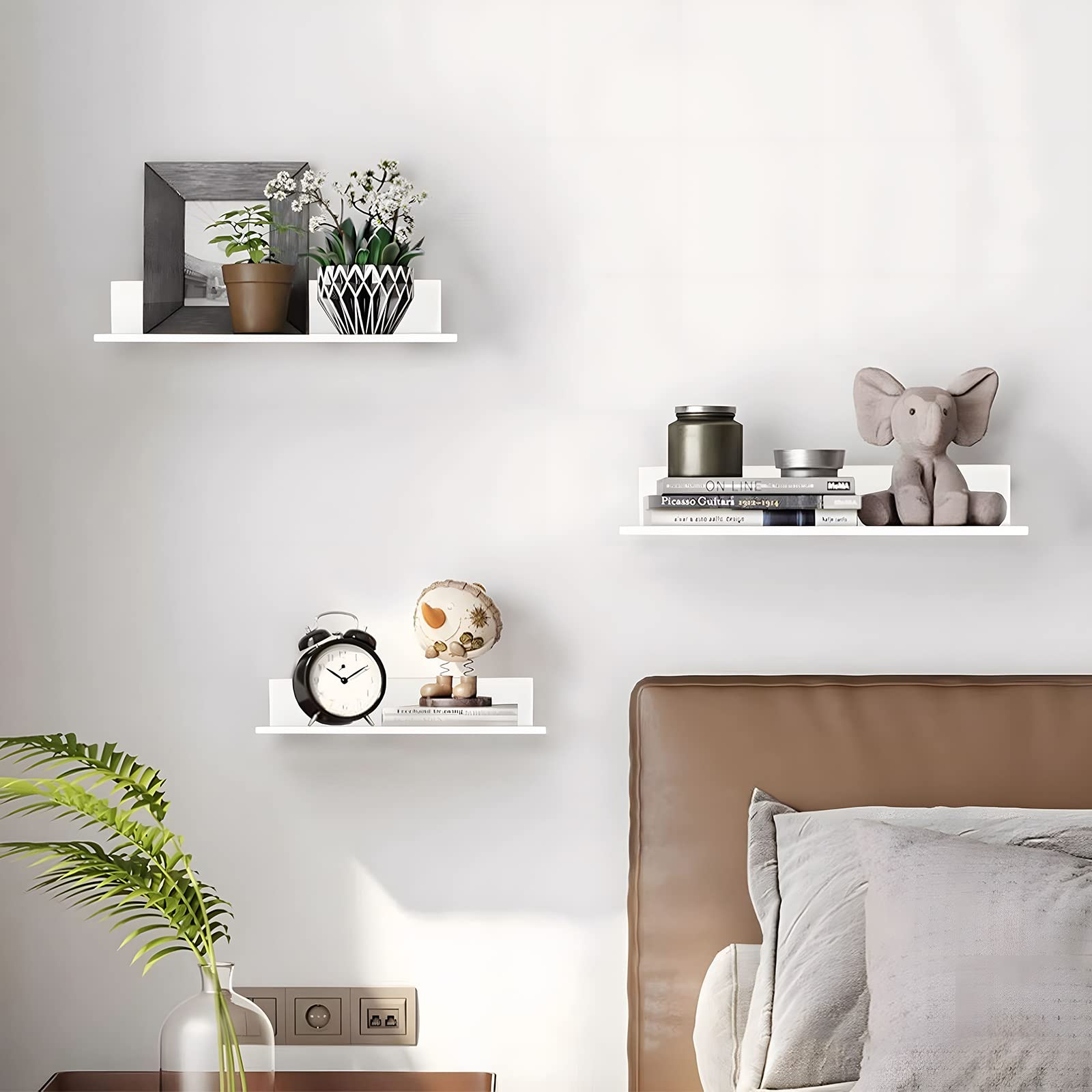 30 cm Wall Shelf, Floating Shower Shelf, No Drilling Required – White