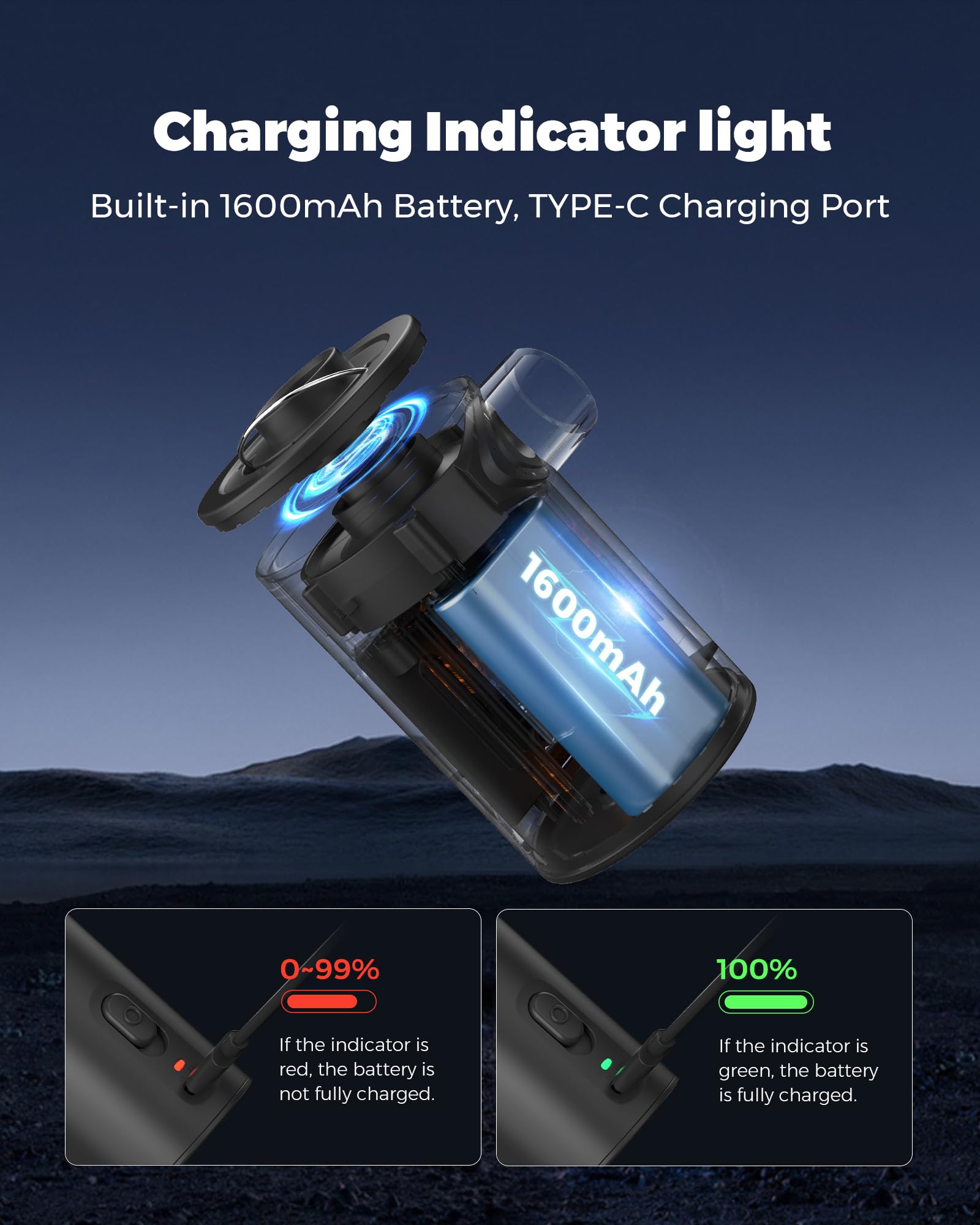 Portable Electric Air Pump Ultralight & Pocket-sized - 1600 mAh Battery