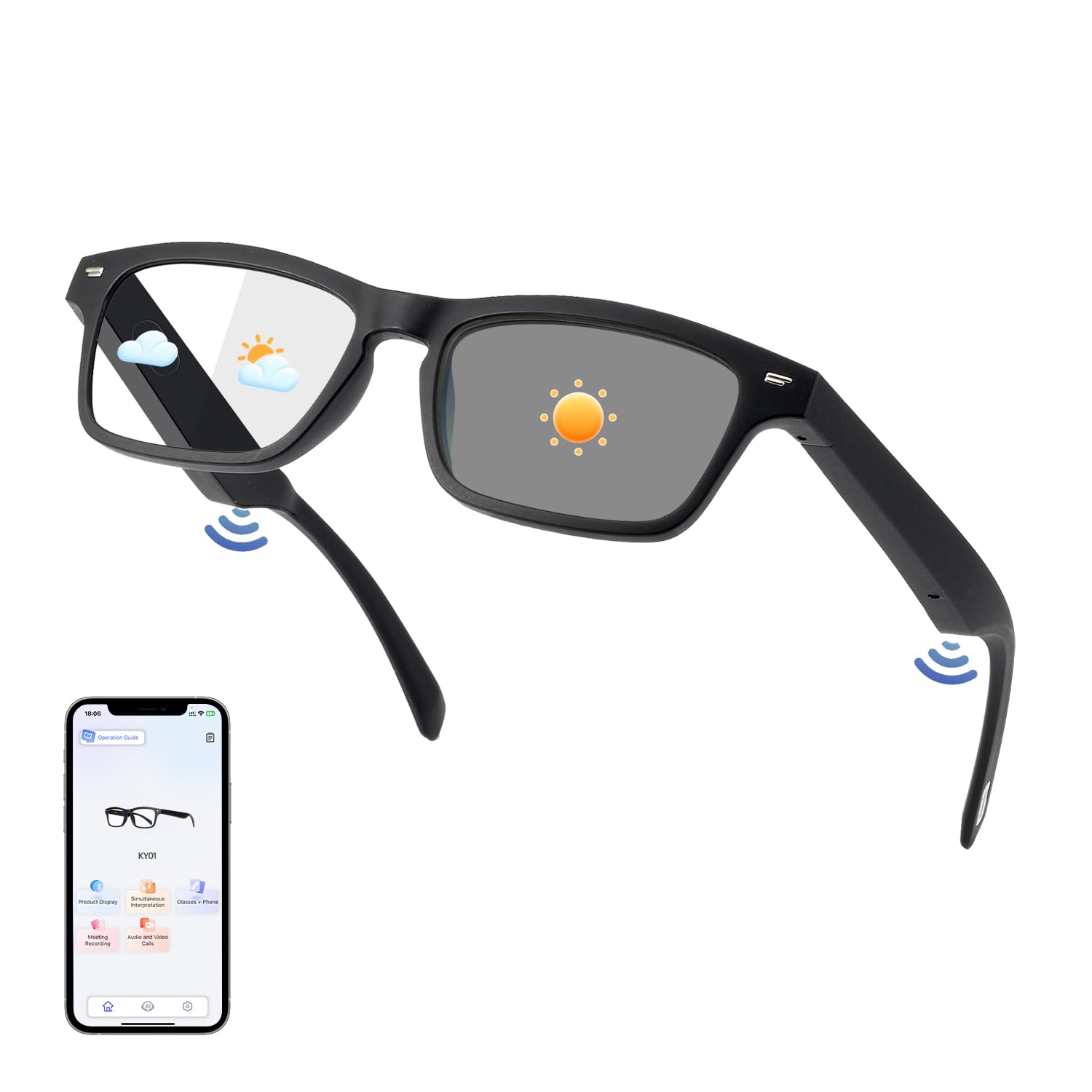 AI Bluetooth Smart Glasses – Real-time Translator for 160+ Languages