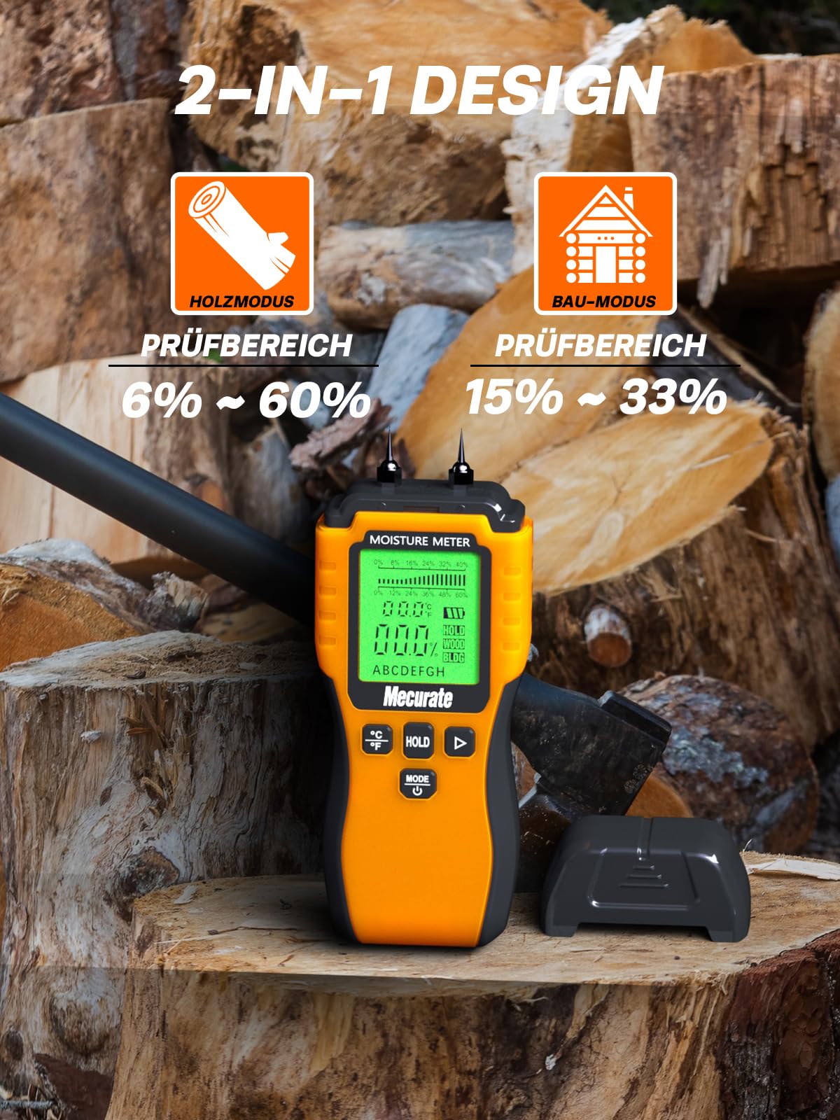 Mecurate pin-type moisture meter with LCD display - Battery powered
