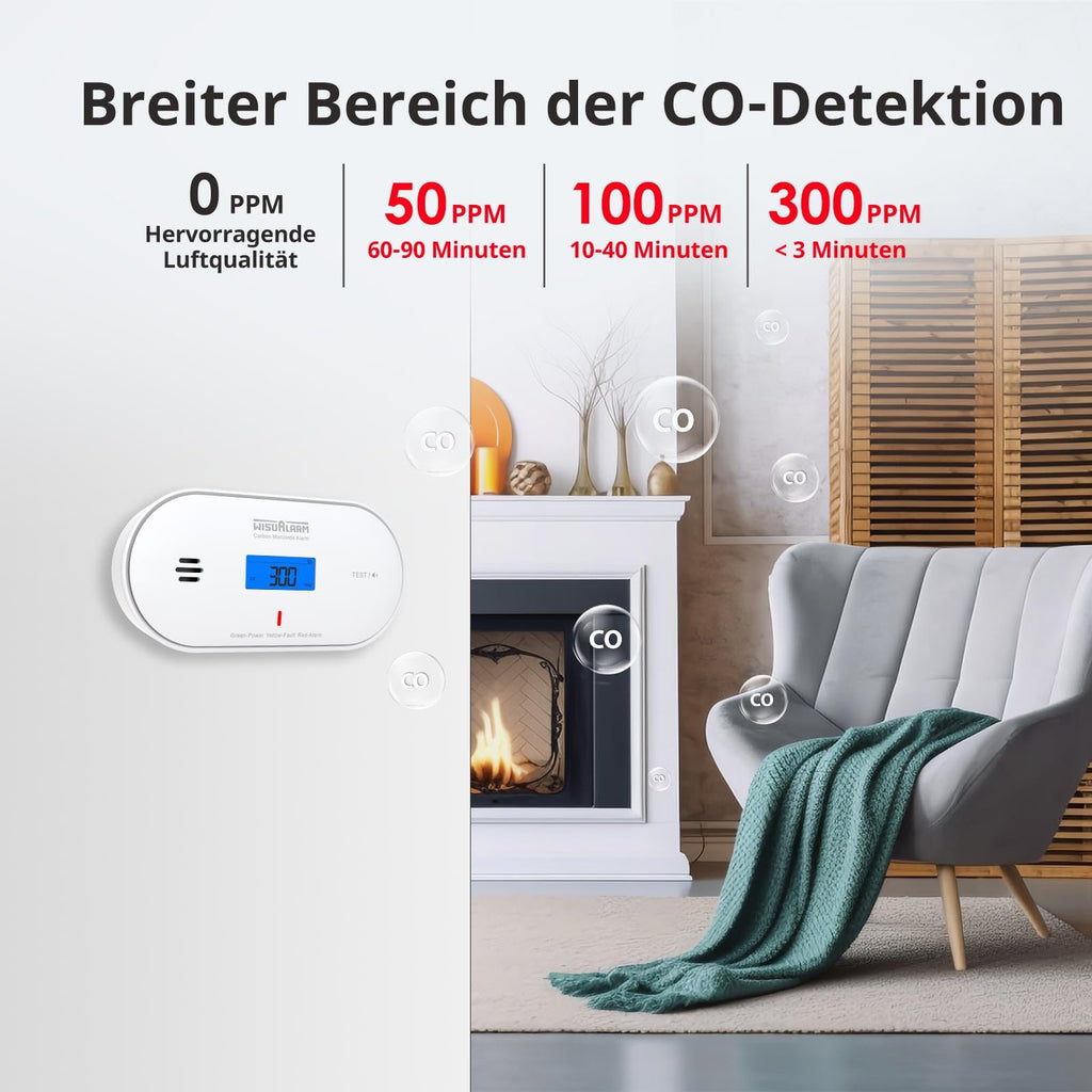 Carbon Monoxide Detector with Alarm – Temperature, Humidity, LCD, 10-Year Battery