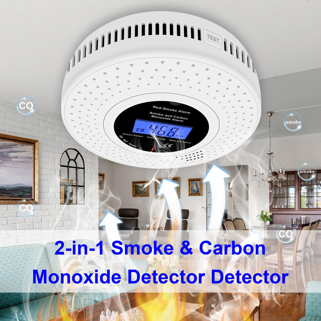 2-in-1 Smoke and Carbon Monoxide Detector with LCD Display - 3-pack