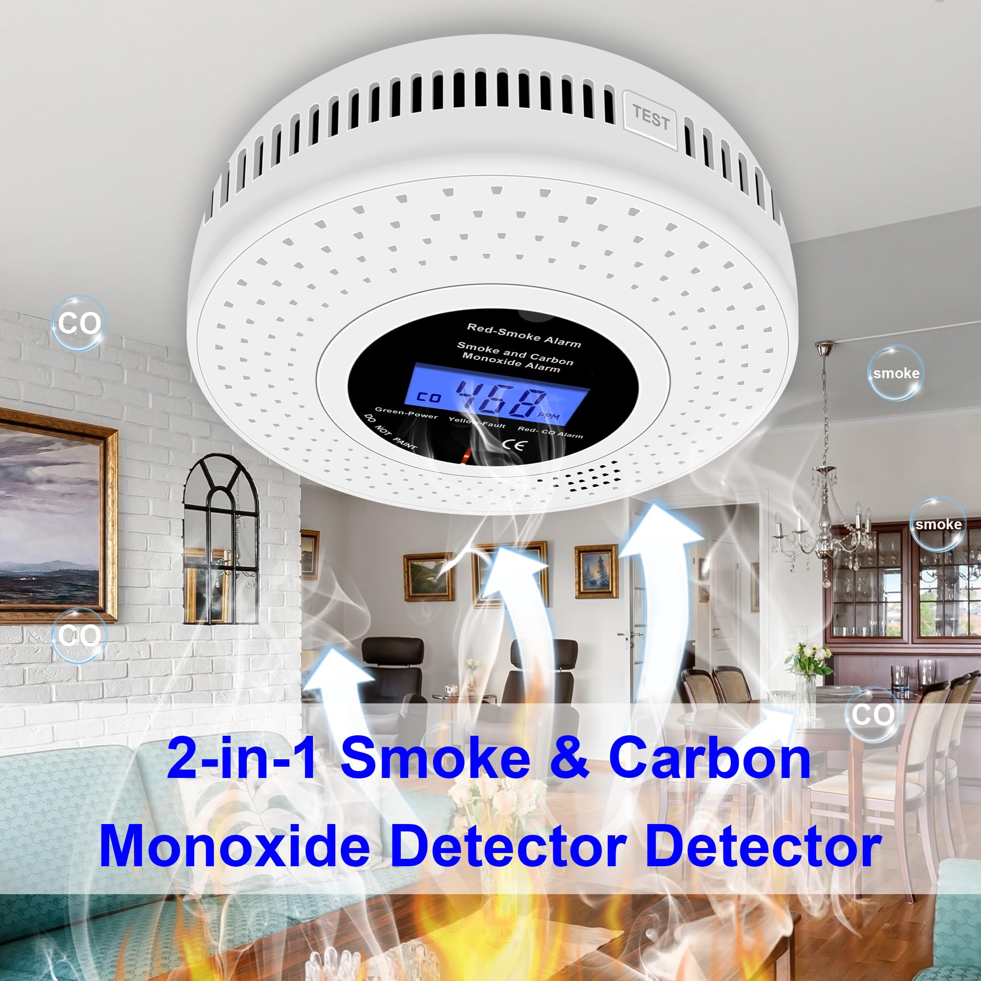 2-in-1 Smoke and Carbon Monoxide Detector with LCD Display - 3-pack