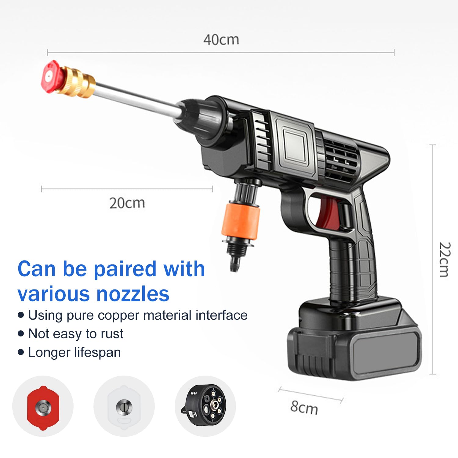 Cordless Pressure Washer 90 bar – 6-in-1 Nozzle, 2 Batteries