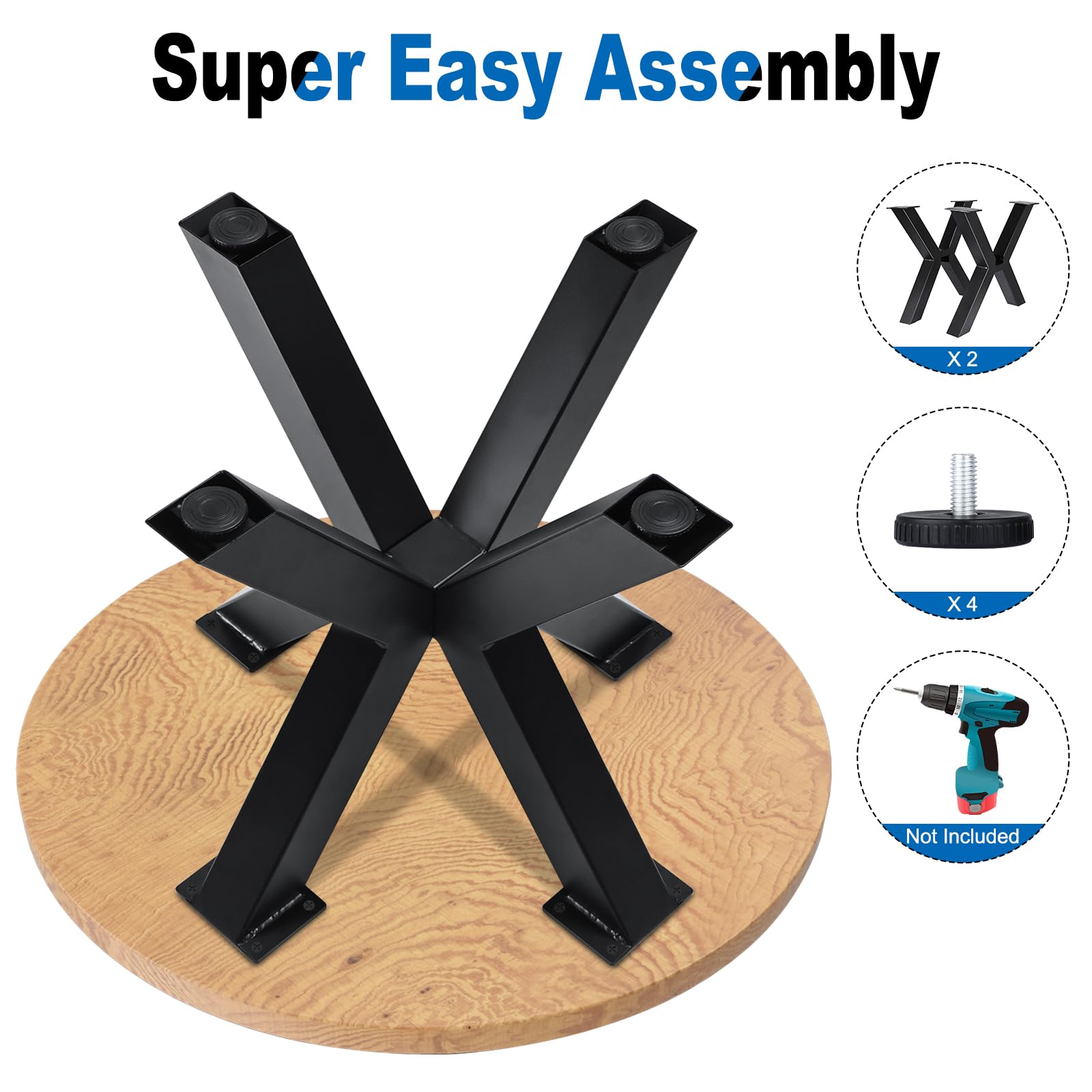 Homtone Metal Table Legs 71cm – 2 Pieces, Cross Shape