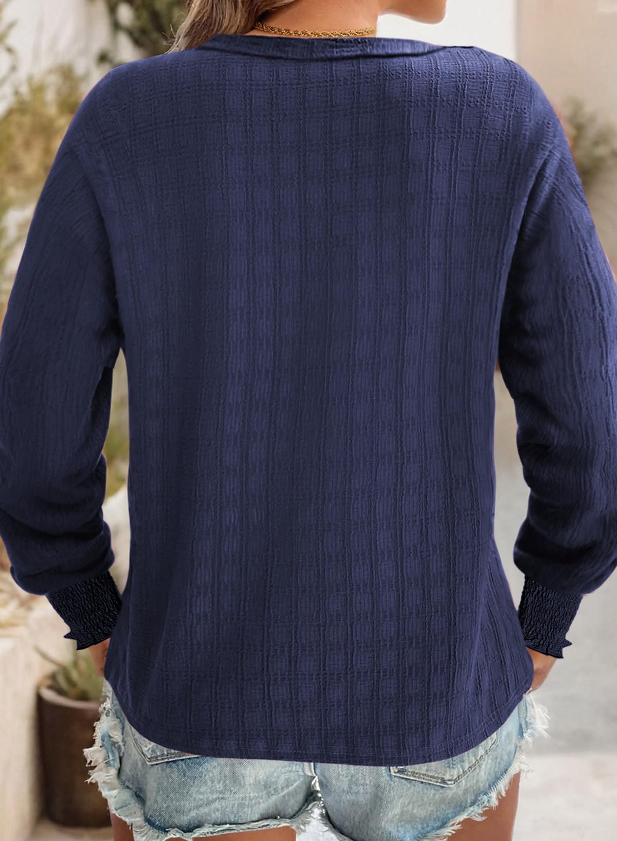 Women's Long Sleeve V-Neck Blouse - Casual