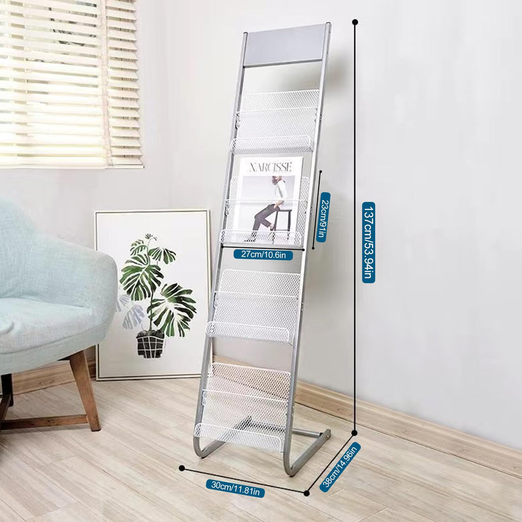 Whemyreat A4 Metal Brochure Stand - Floor-standing, on Wheels, Silver